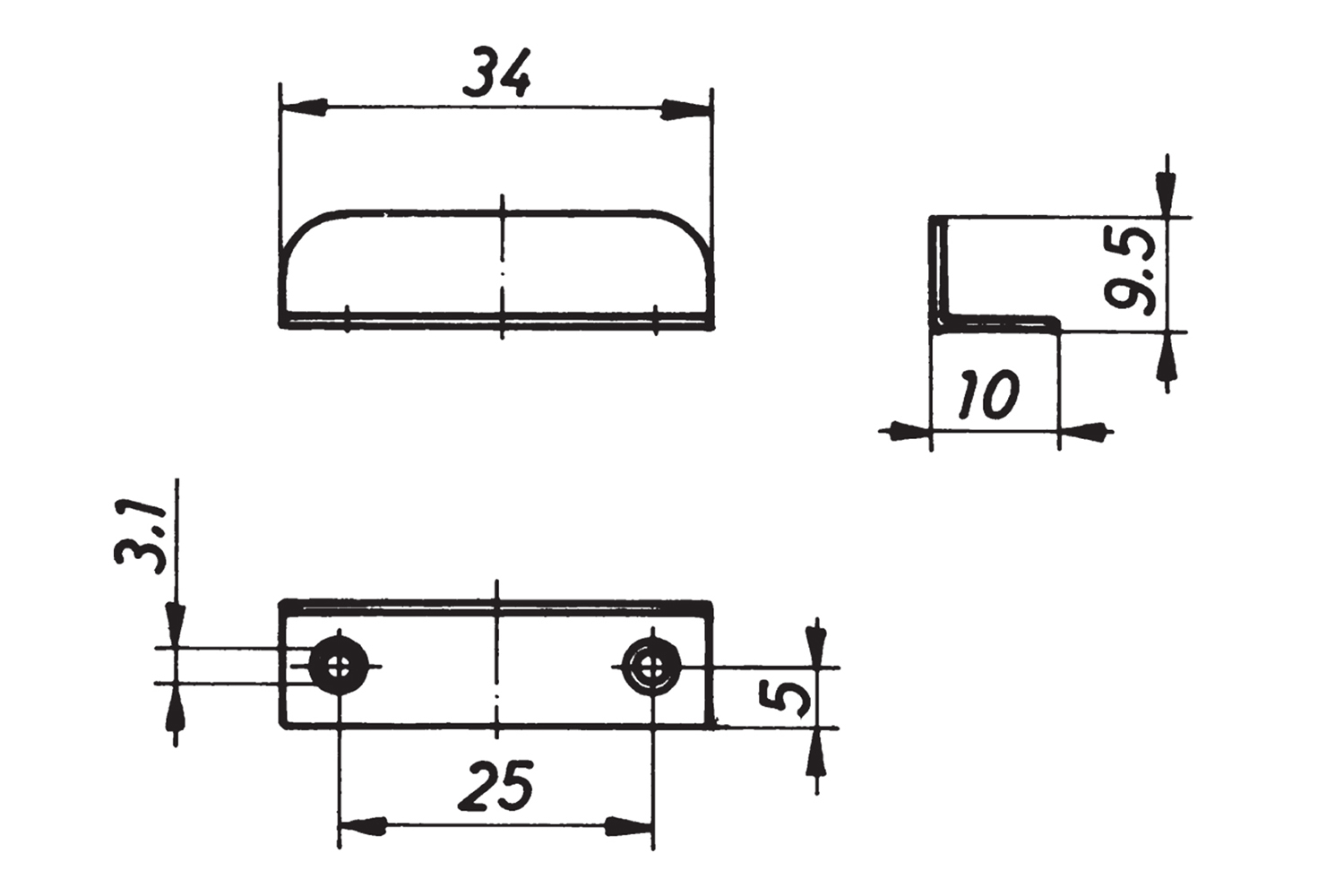 Aanslagplaat - staal - vernikkeld - 34x10x9,5mm