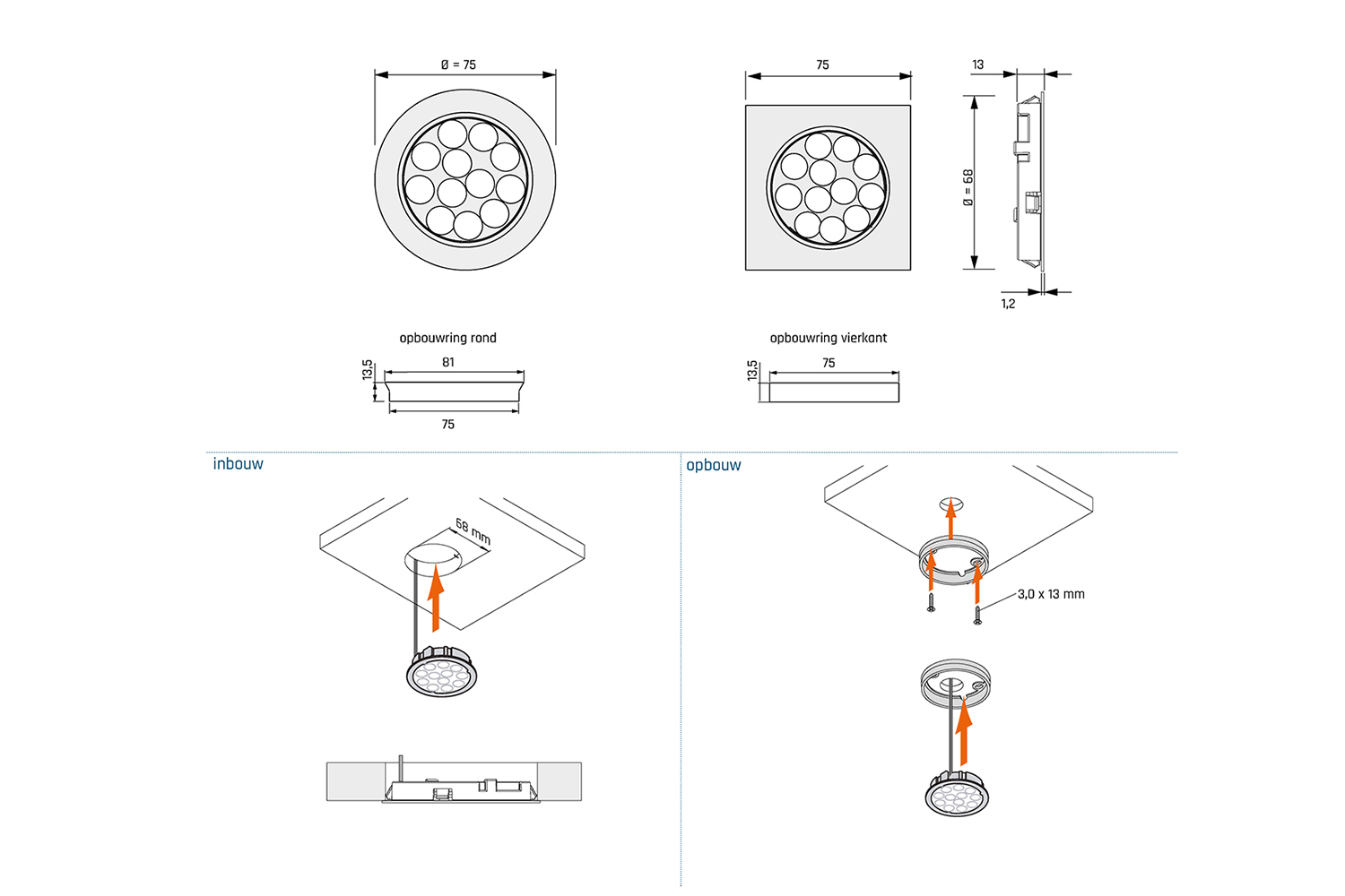 Led inbouw spot - nova plus - 2700-6500k - Ø68mm - rond - aluminium - 2,8w - 12v