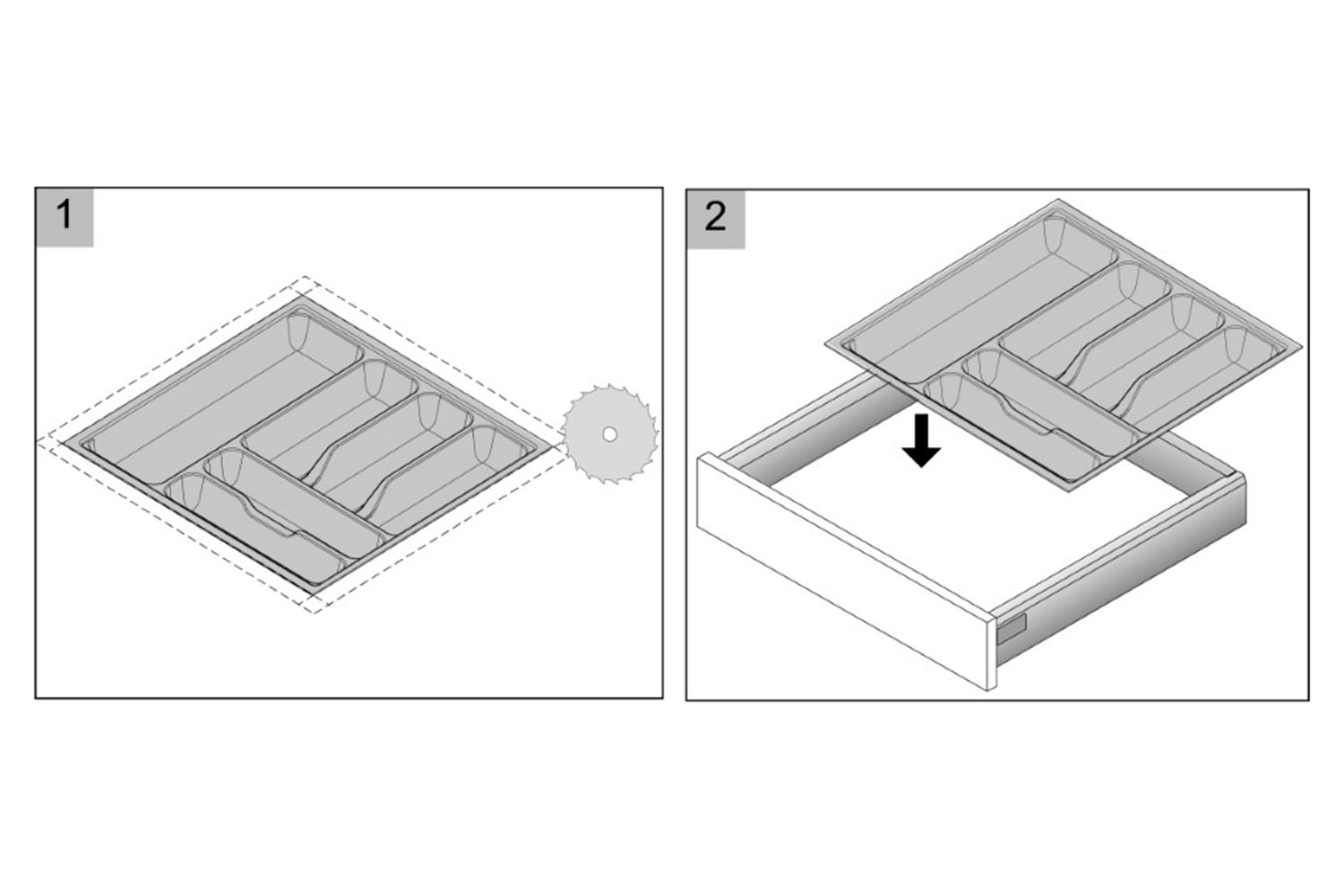 Zilvergrijze Hettich Orgatray bestekbak - 801-900mm breed - 581-620mm diep