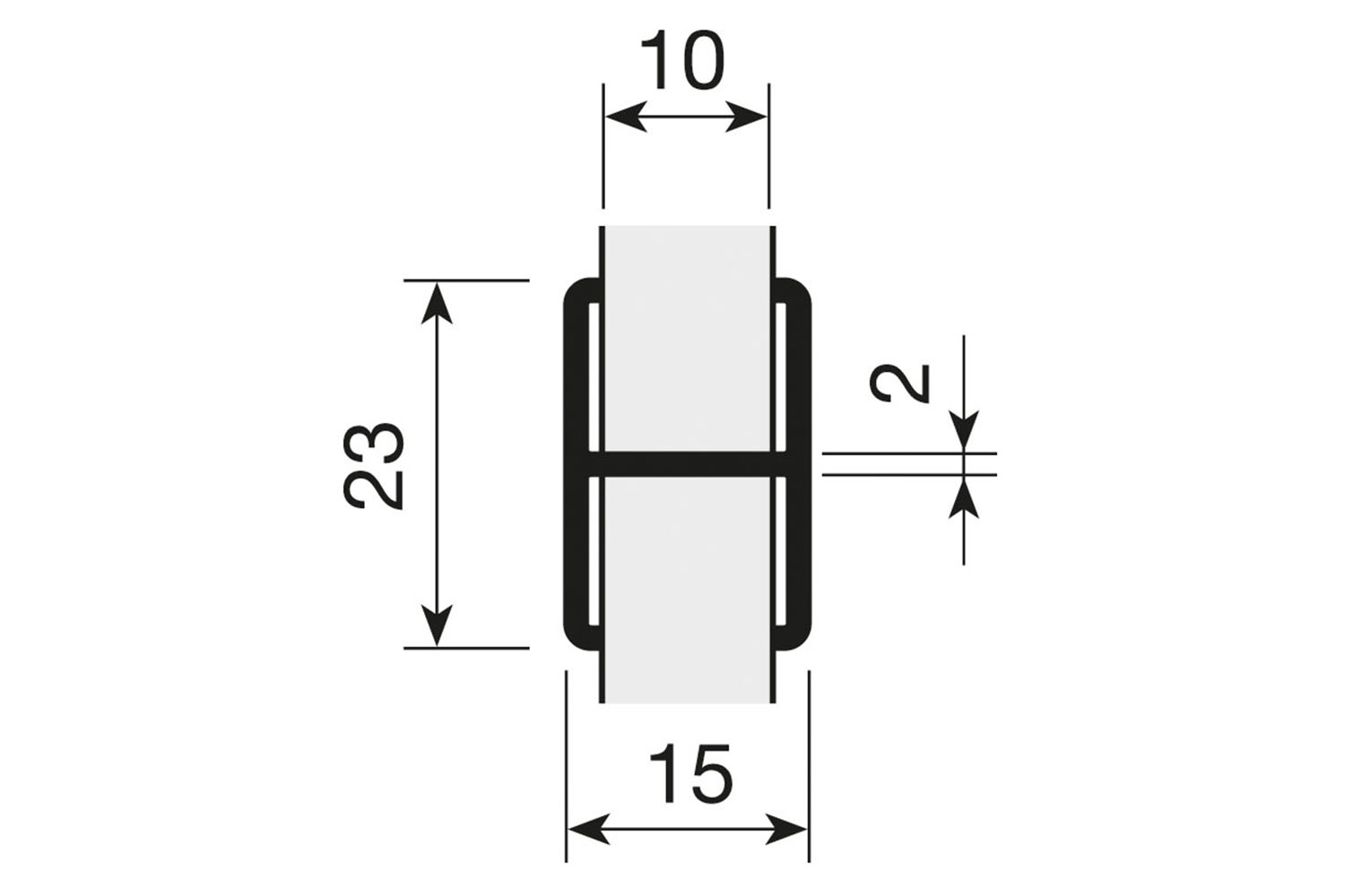 Dwarsprofiel (voor vlakverdeling) - voor Paso - 2000mm - aluminium - mat-zilver - voor 10mm panelen