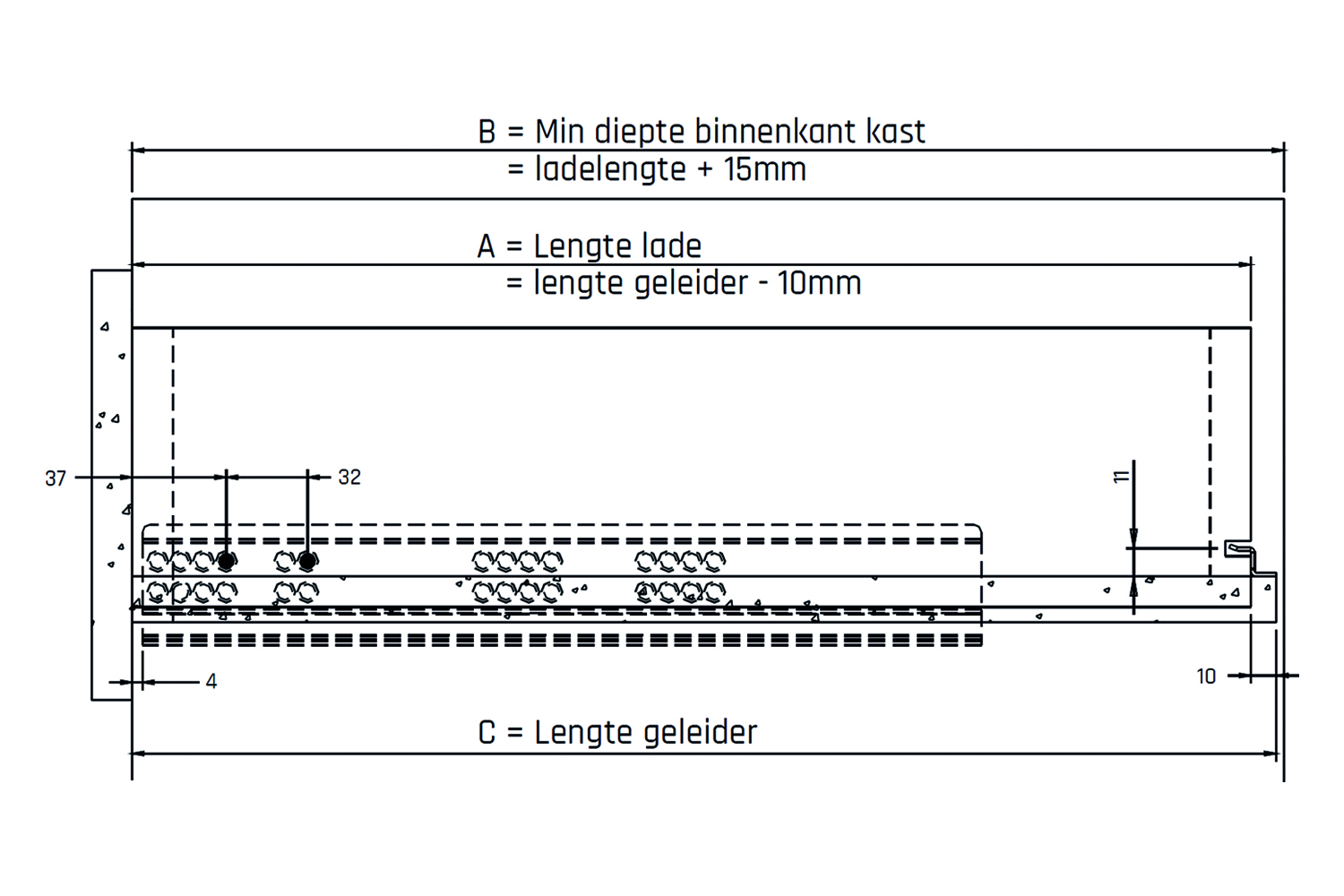 Set europush 3d geleiders (li/re) - 500mm - tot 18mm wanddikte - volledig uittrekbaar - push