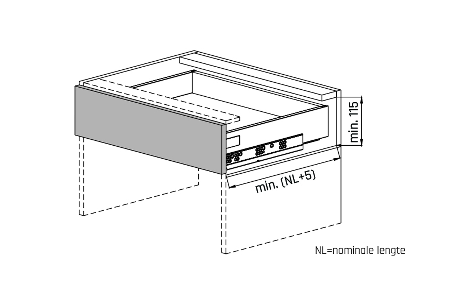 Slimbox - set voor lade h:80mm - met push-to-open - d: 400mm - antraciet