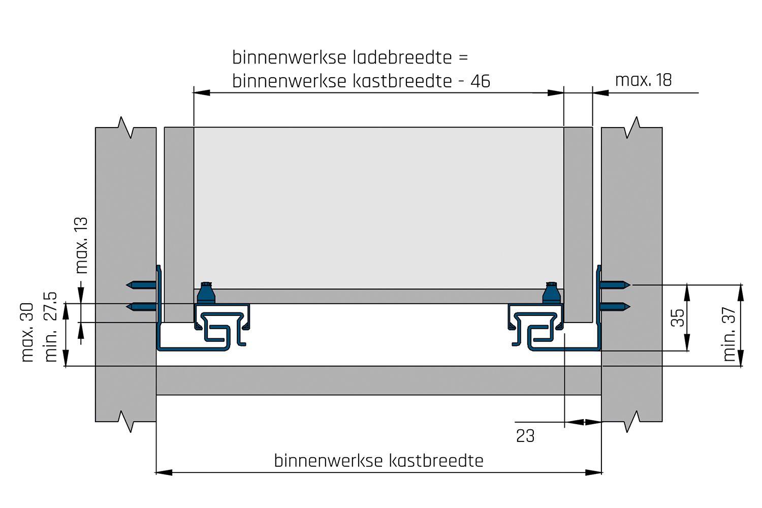 Set eurosoft 3d geleiders (li/re) - 270mm - tot 18mm wanddikte - volledig uittrekbaar - softclosing