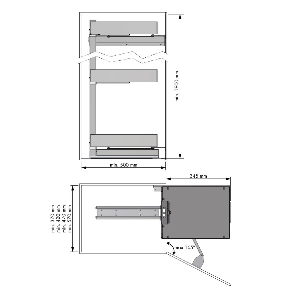 Nova flat luxe hoog uittrekframe - 400mm - antraciet - 5 manden