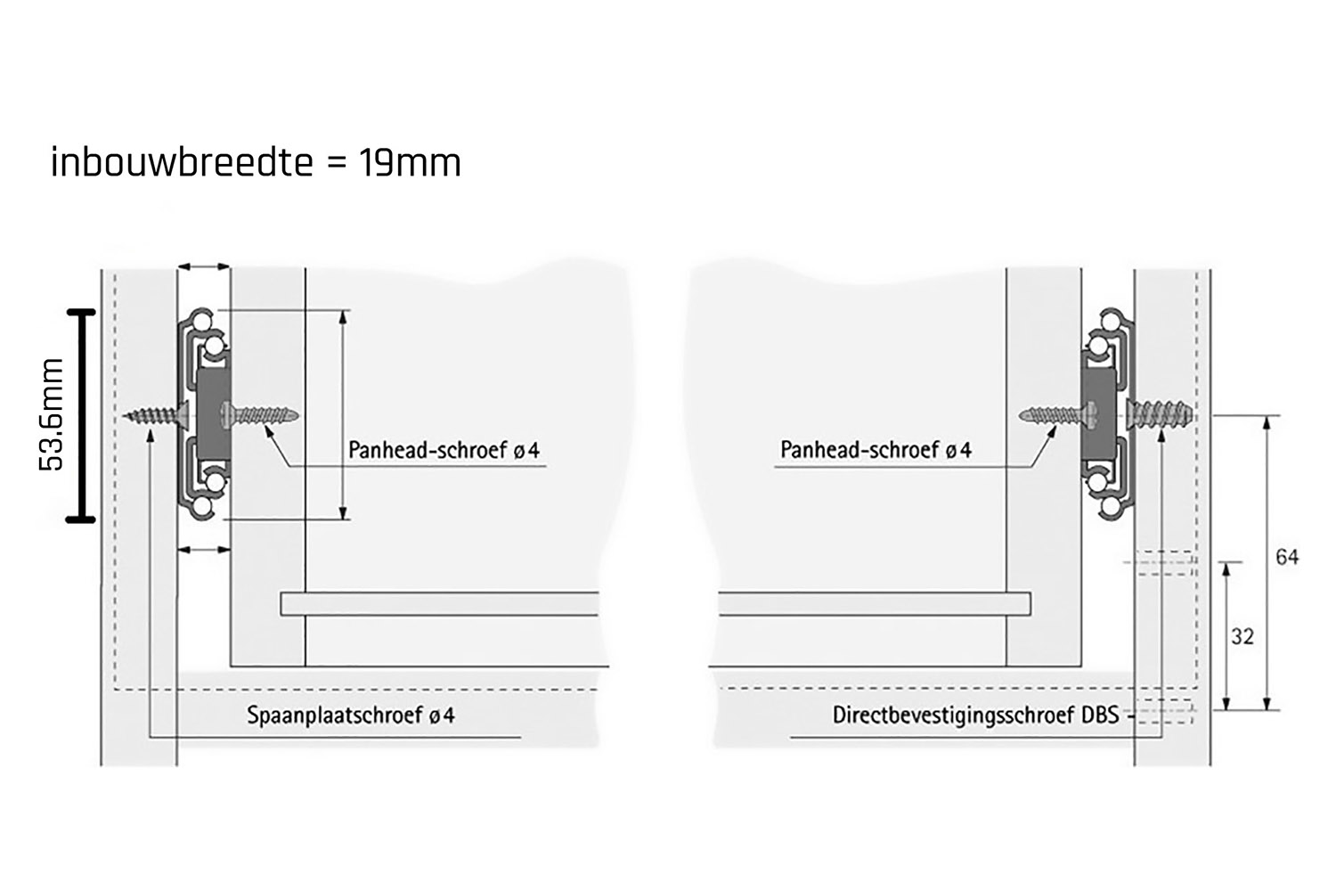 Ka53 kogelladegeleider set - 53mm hoog - 450mm