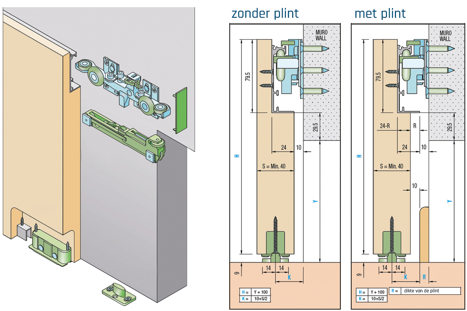 Compleet schuifdeursysteem - voor 1 deur tot 900mm - hidden - onzichtbaar