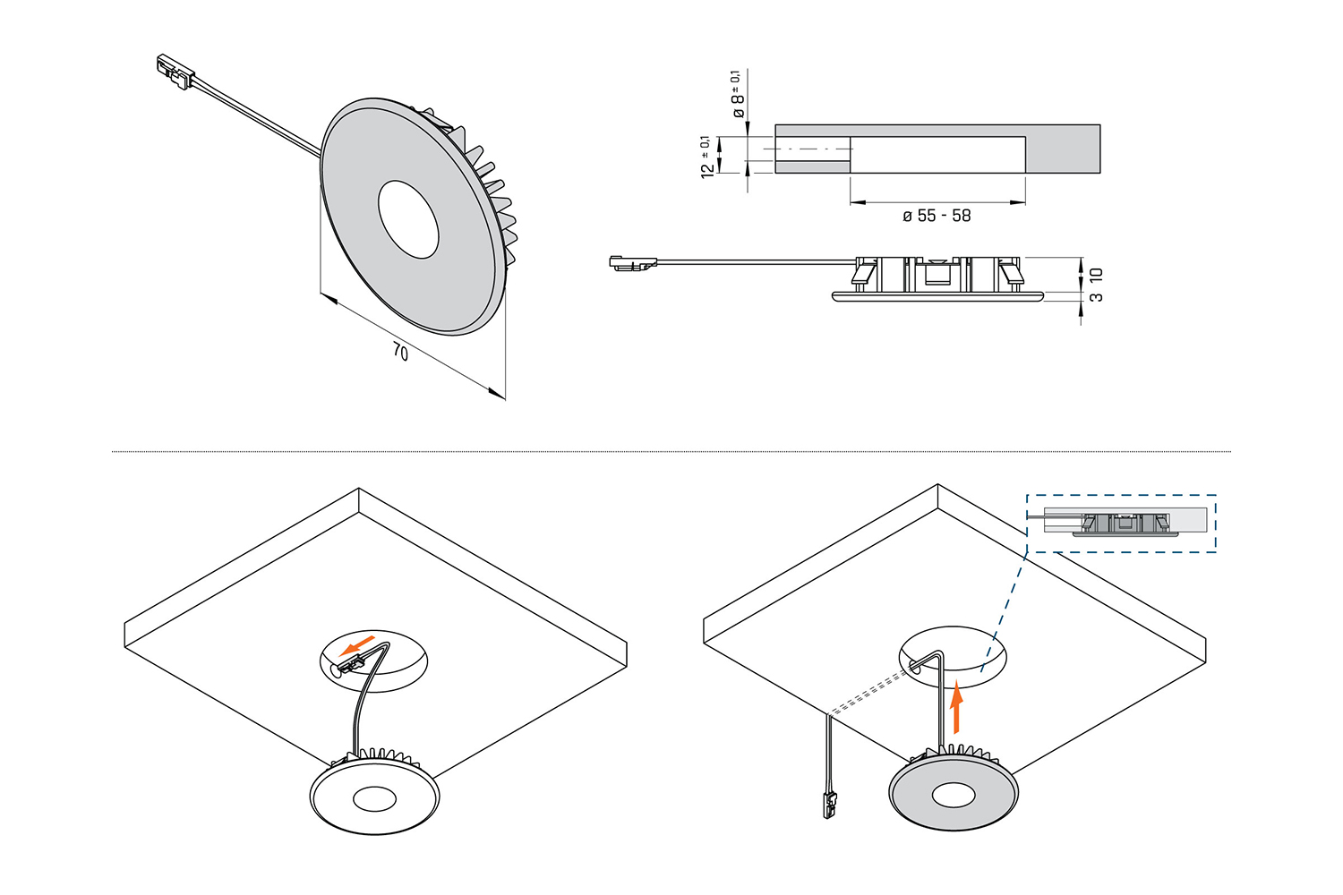 Led inbouw spot - superlight - 2700-6500k - Ø58mm - rond - zwart - 2,9w - 12v