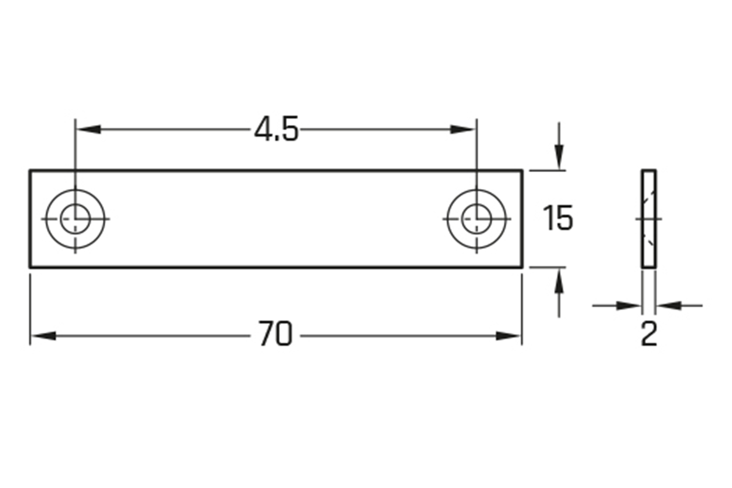 Verbindingsplaat - 70x15mm - 2-gaats - verzinkt