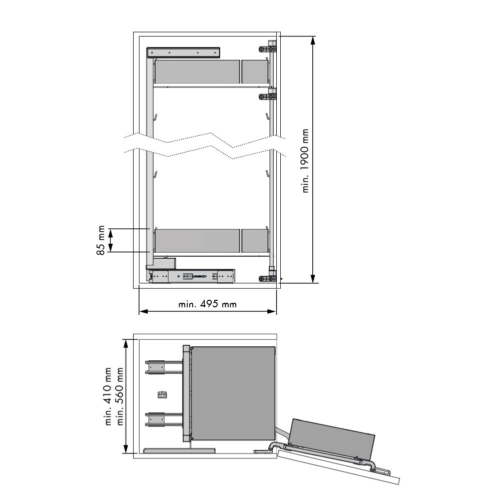 Nova flat luxe hoog uittrekframe met deurorganizer - 450mm - antraciet - 6 manden