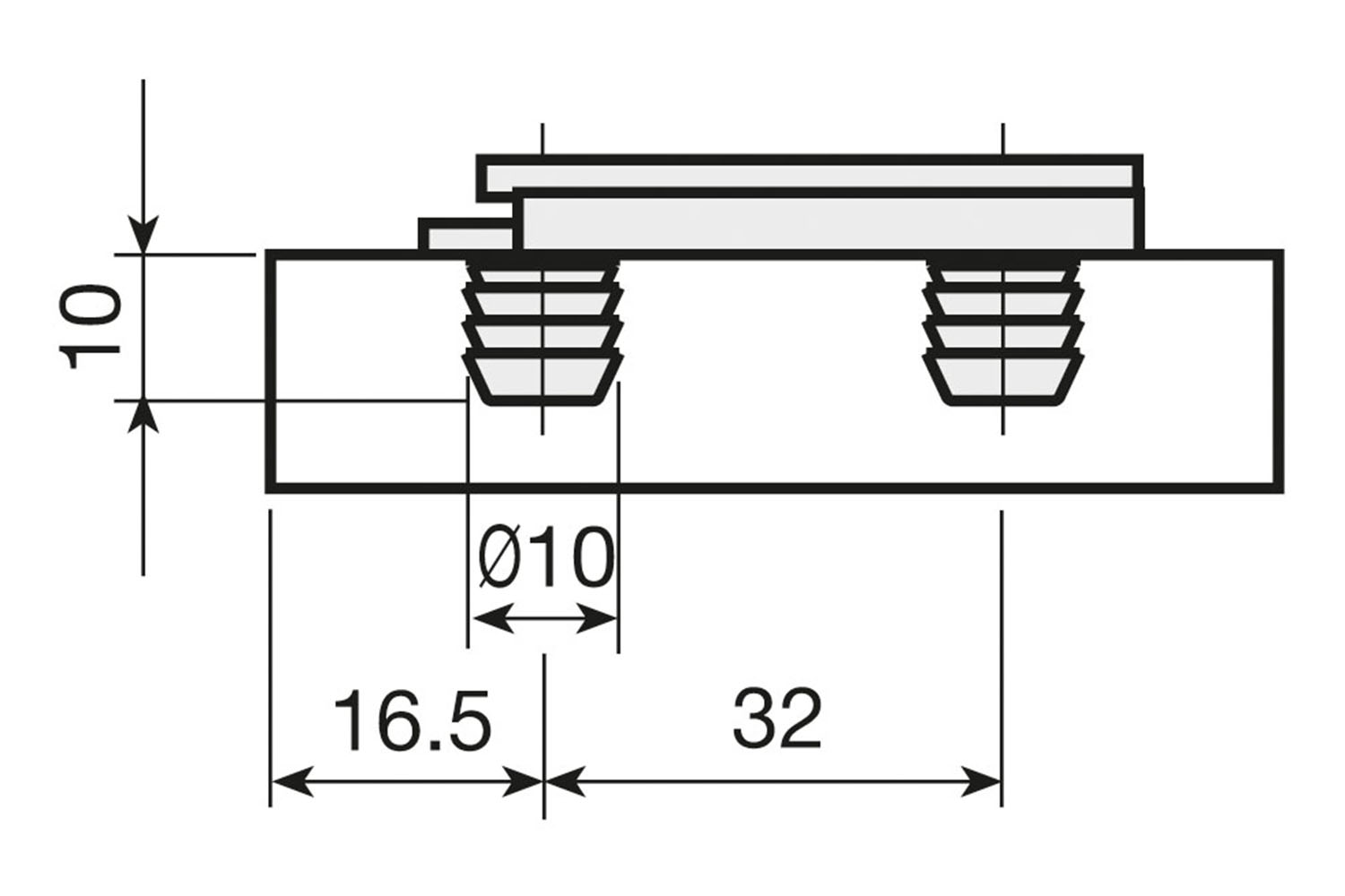 Montageplaat - recht - voor Mesuco 143 - persmoffen - hoogte: 4mm - zamak vernikkeld