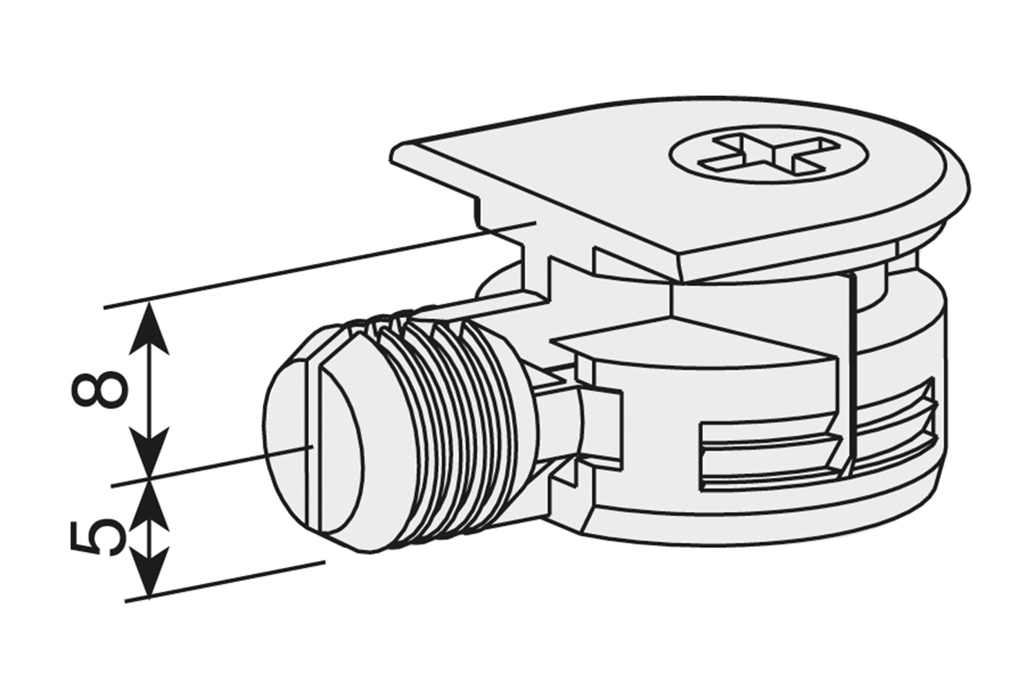 Clock 6 Ø20mm - excentrische verbinder - zamak - met vaste expandduvel - Ø20x8mm - vernikkeld