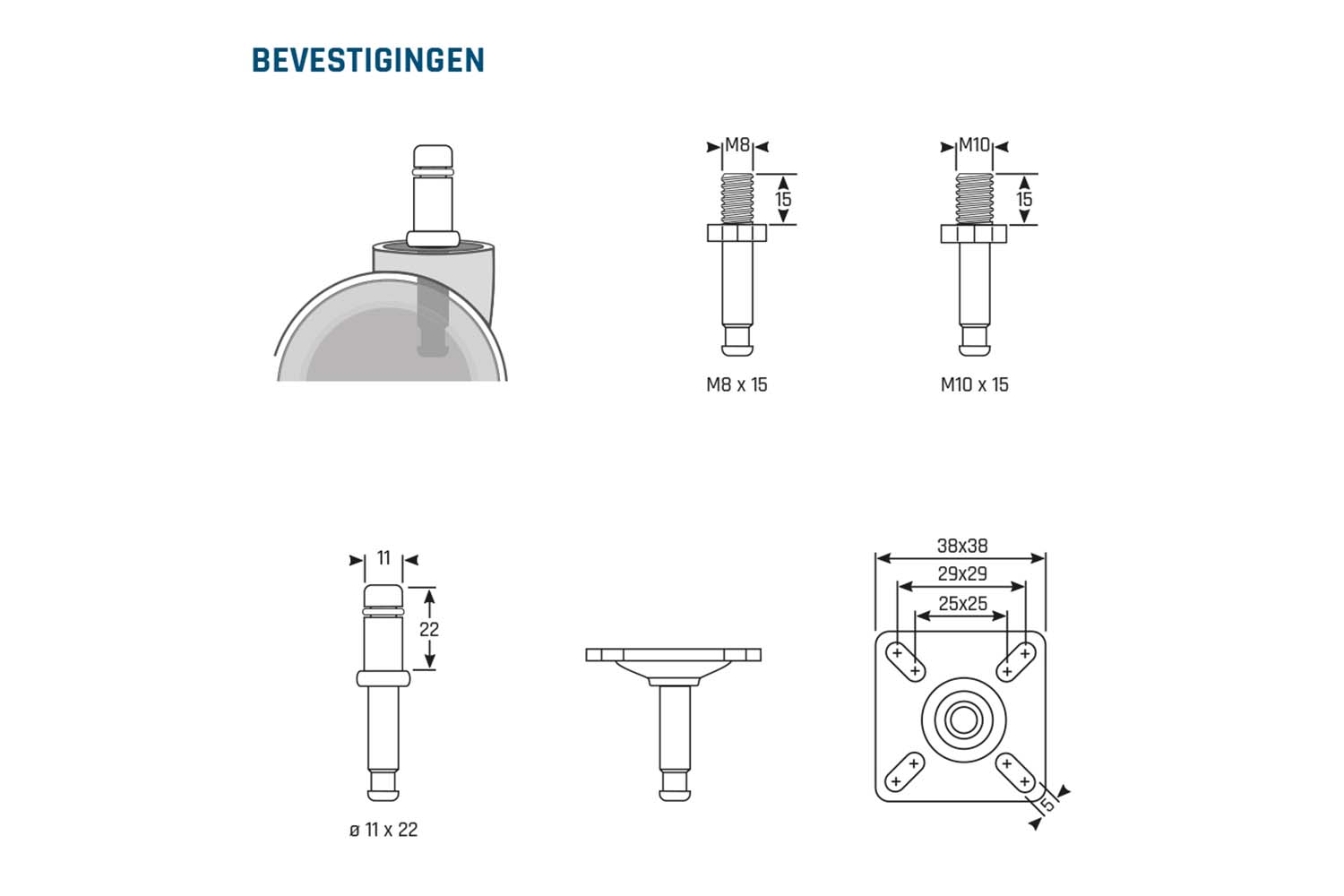 Meubelwielen Design Slimline - plaatbevestiging