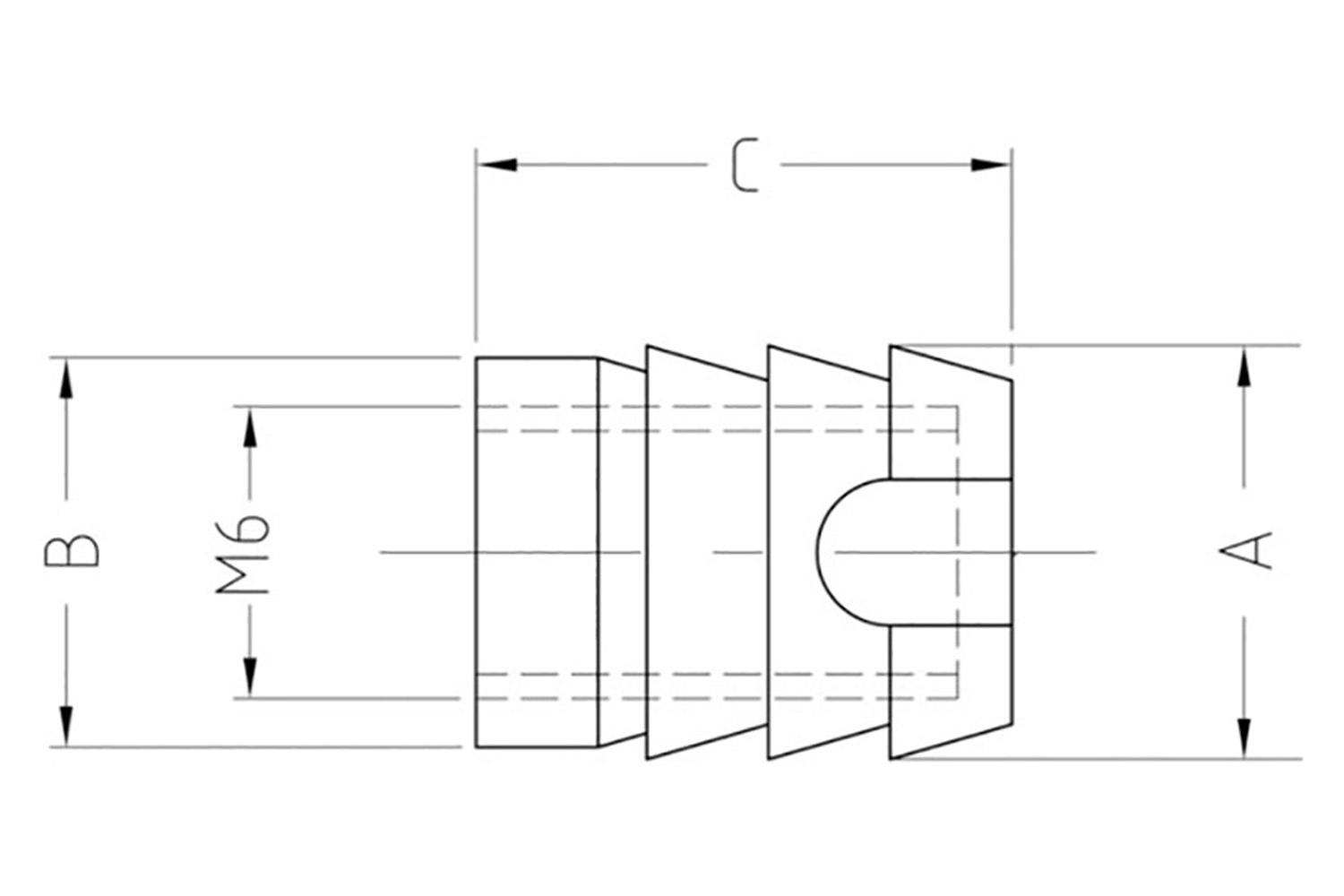 Inslagmof - M6 - Ø10 x 10mm - kunststof wit