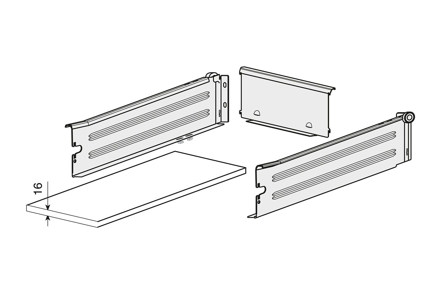 Achterwand voor laden van 86mm hoog - Supra - modulebreedte: 300mm - epoxy wit, ral9001