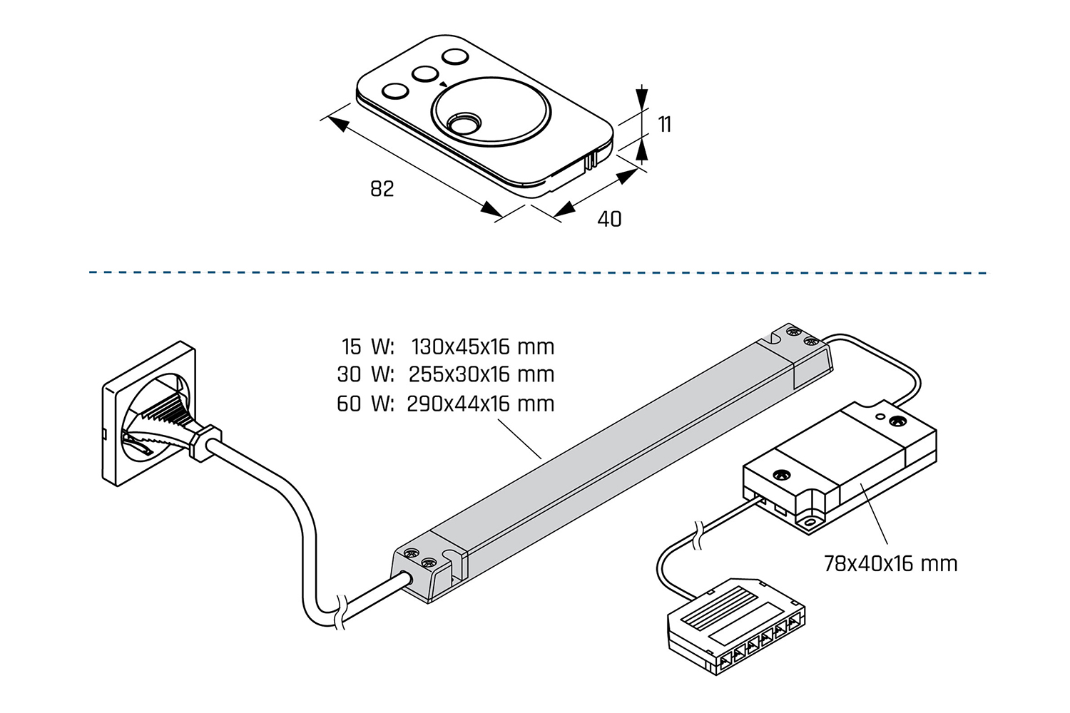 Startset trafo - 12v - 30w - met witte afstandsbediening - met 6-weg aansluiting - kleurtemp. instelbaar - 1-kanaals