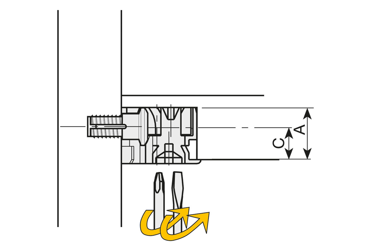 Clock 3 Ø20mm - excentrische verbinder - zamak - Ø20x12.5mm - vernikkeld