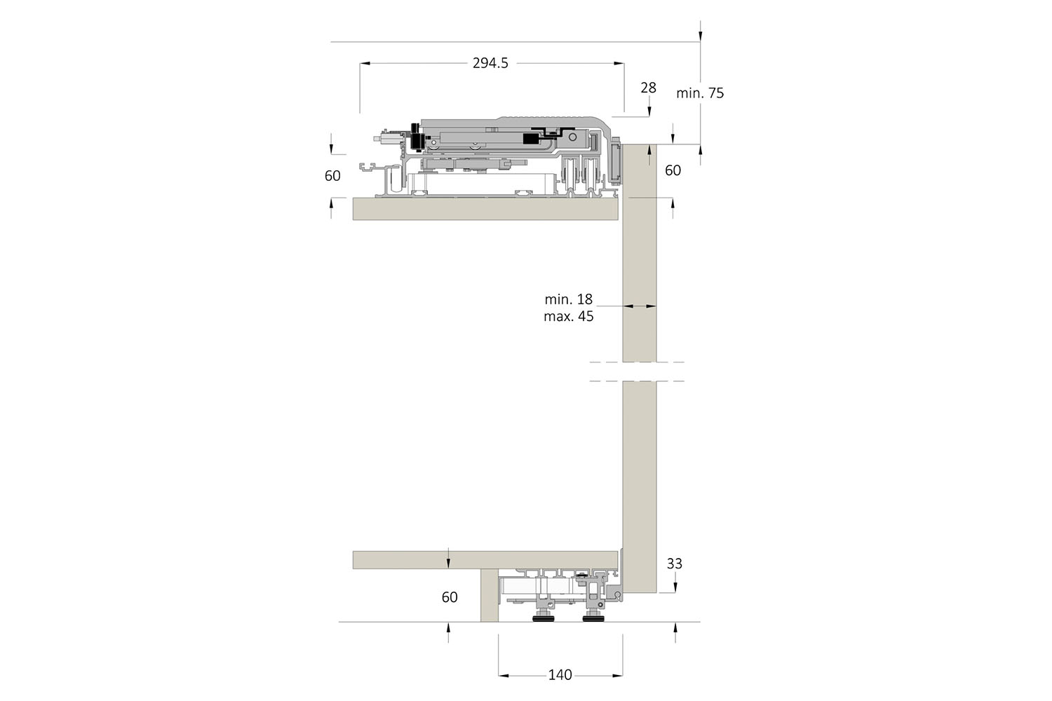 Set beslag voor linker deur - Systeem Online - tot 2540mm (2-deurs) / tot 3300mm (3-deurs) - 55kg