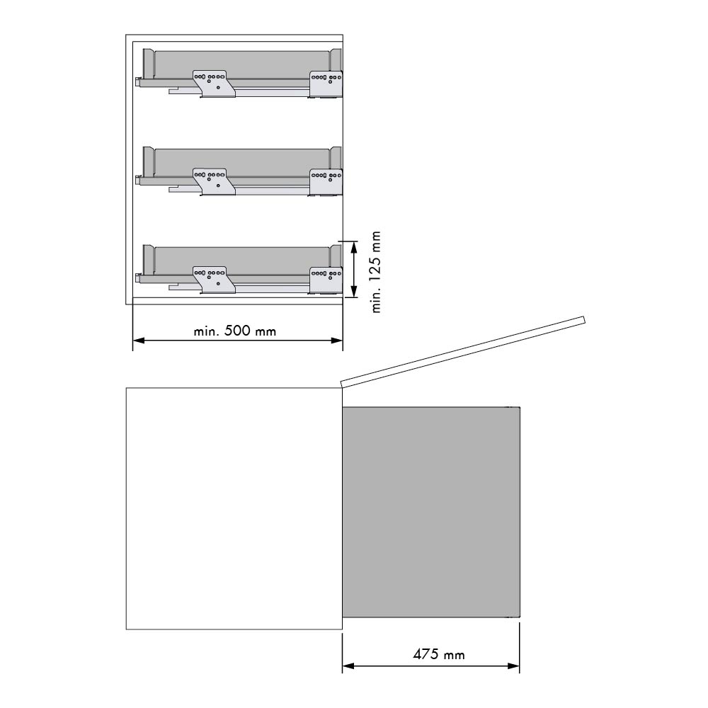 Luxe uittrekmand set - nova flat - voor scharnierende deuren - antraciet - b: 600mm