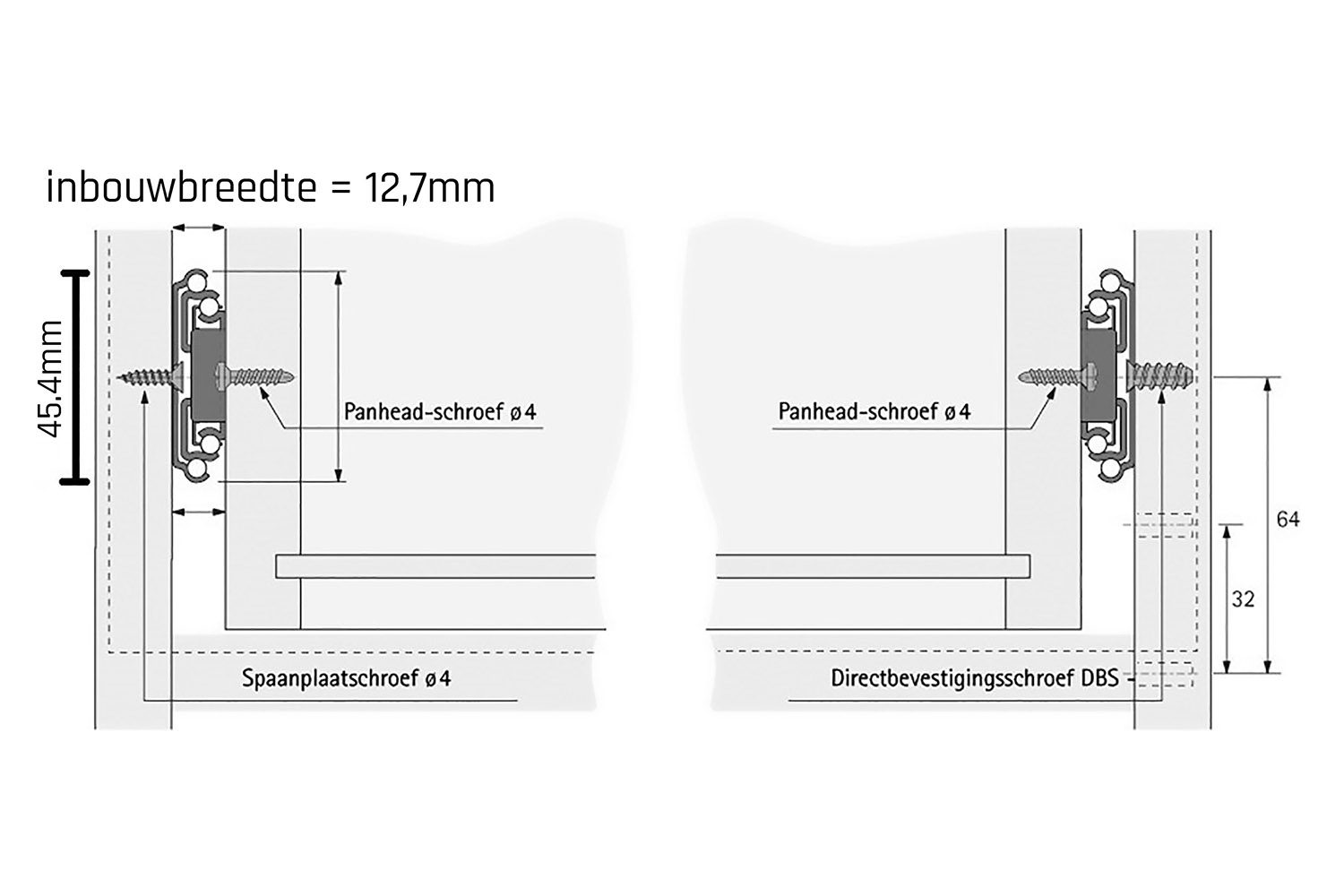 Standaard ladegeleider set - max. 40kg - volledig uittrekbaar - 300mm