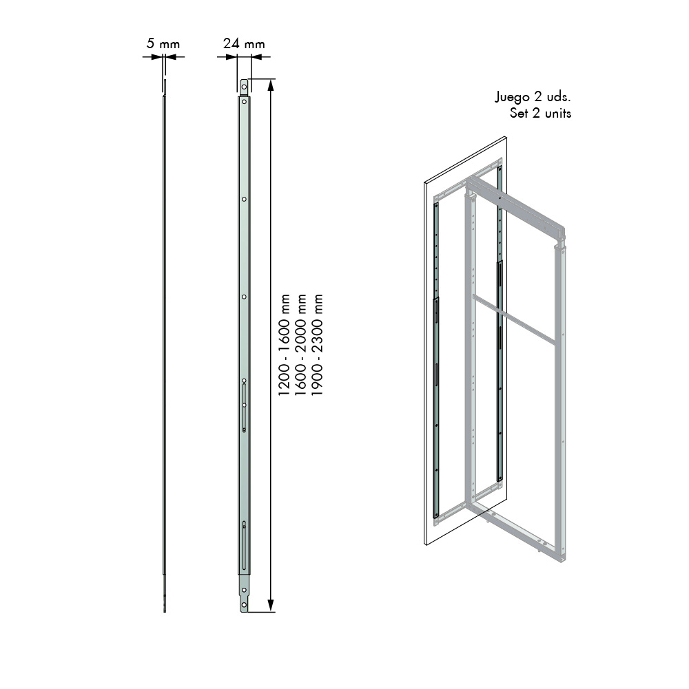 Toebehoren set voor apothekerskast - 1200-1600mm - antraciet