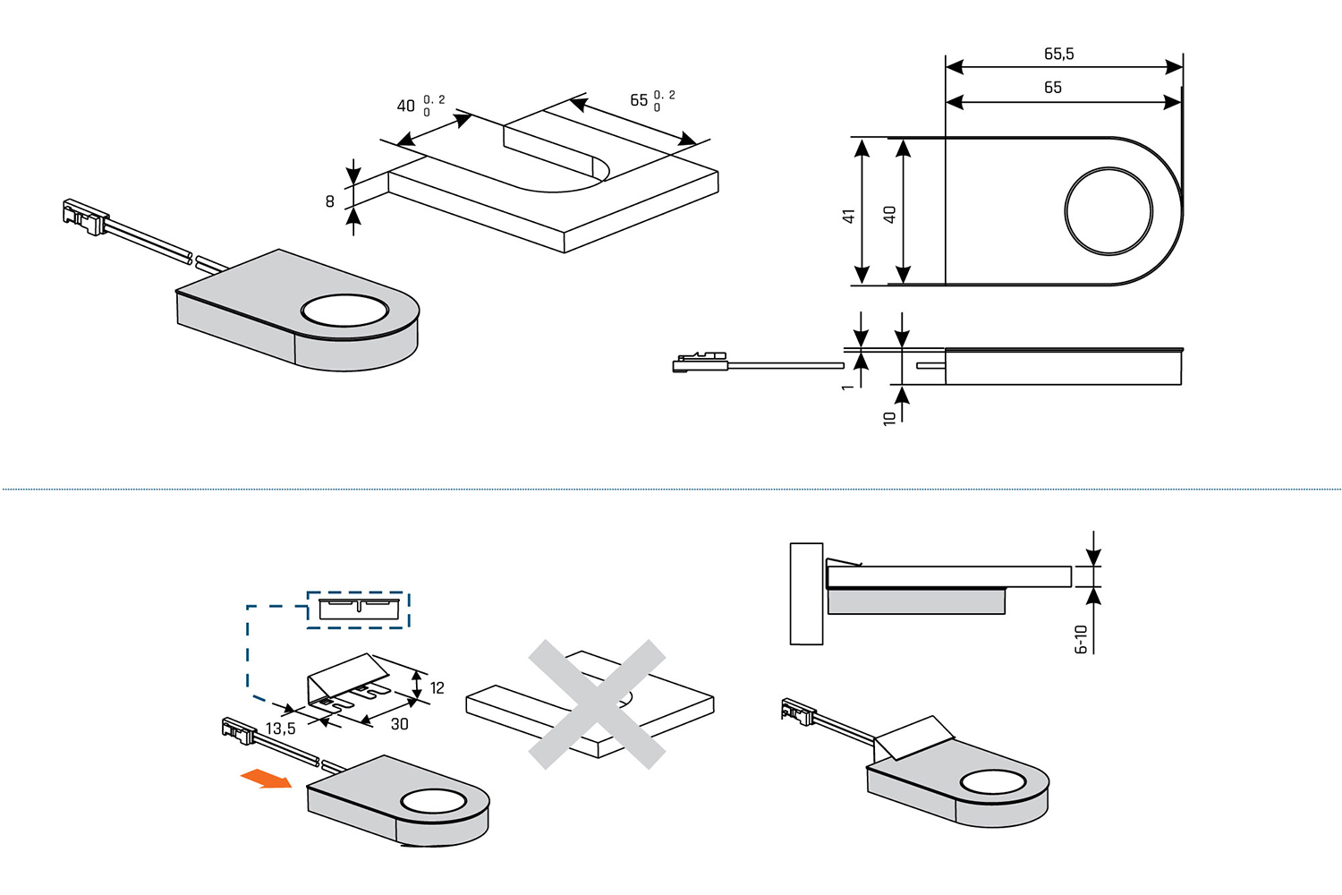 Led opbouw spot - glas point - 2-zijdige verlichting 2700-6500k - 65,5mm - rechthoek - zwart - 0,9w - 12v