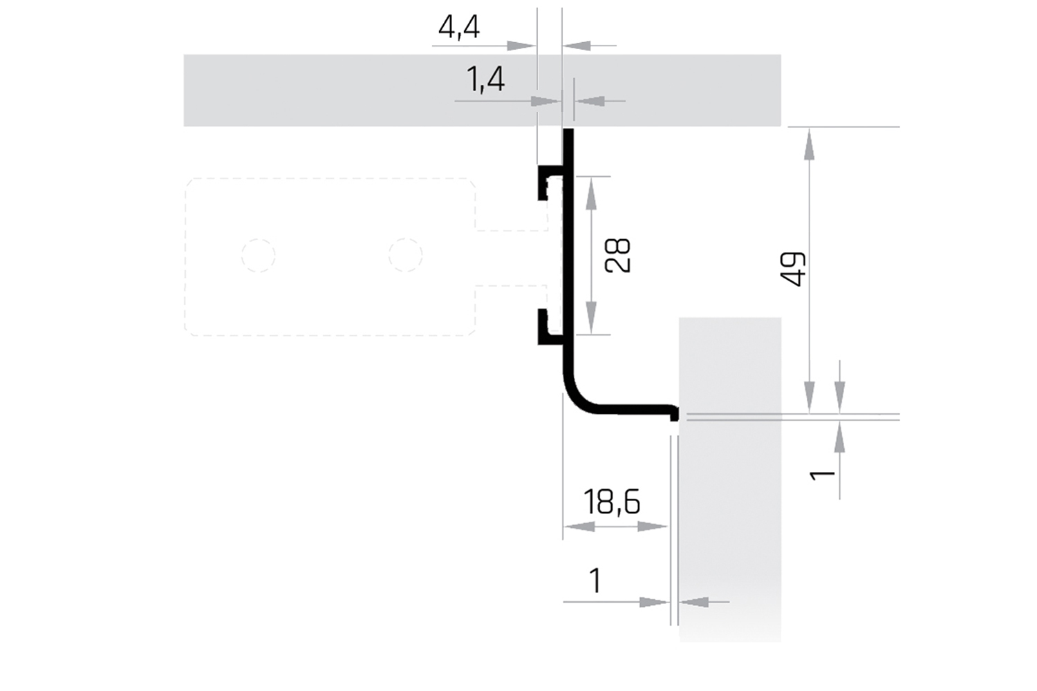 L-greep - 5500mm - mat wit