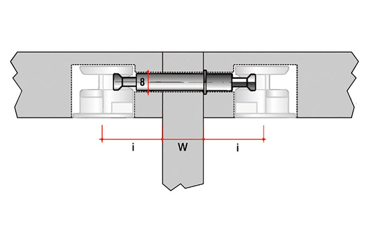 Mini excenter bout - dubbel - Ø7 x 24mm - voor houtdikte 16mm