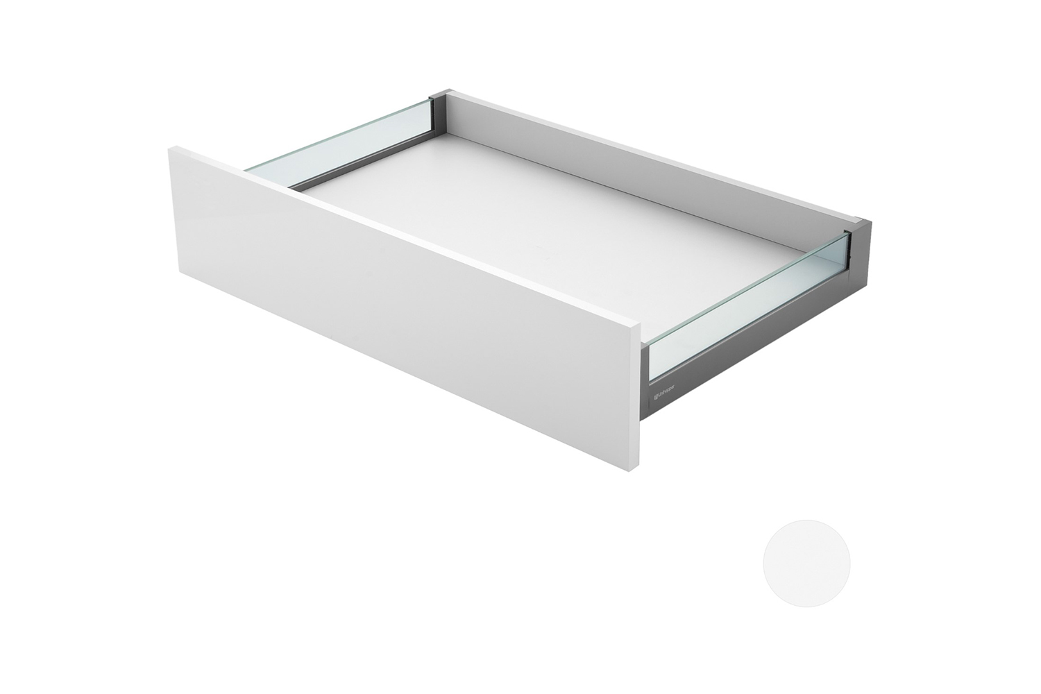 Slimbox - set voor lade h:80mm met zijden met glas - met softclose - d: 270mm - mat wit