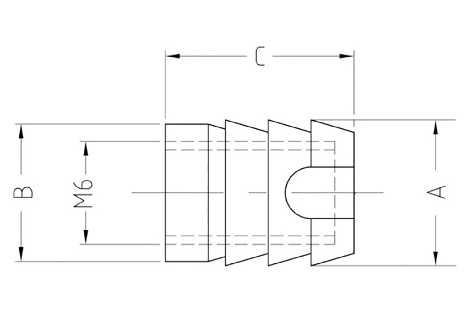 Inslagmof - M6 - Ø10 x 13mm - kunststof wit