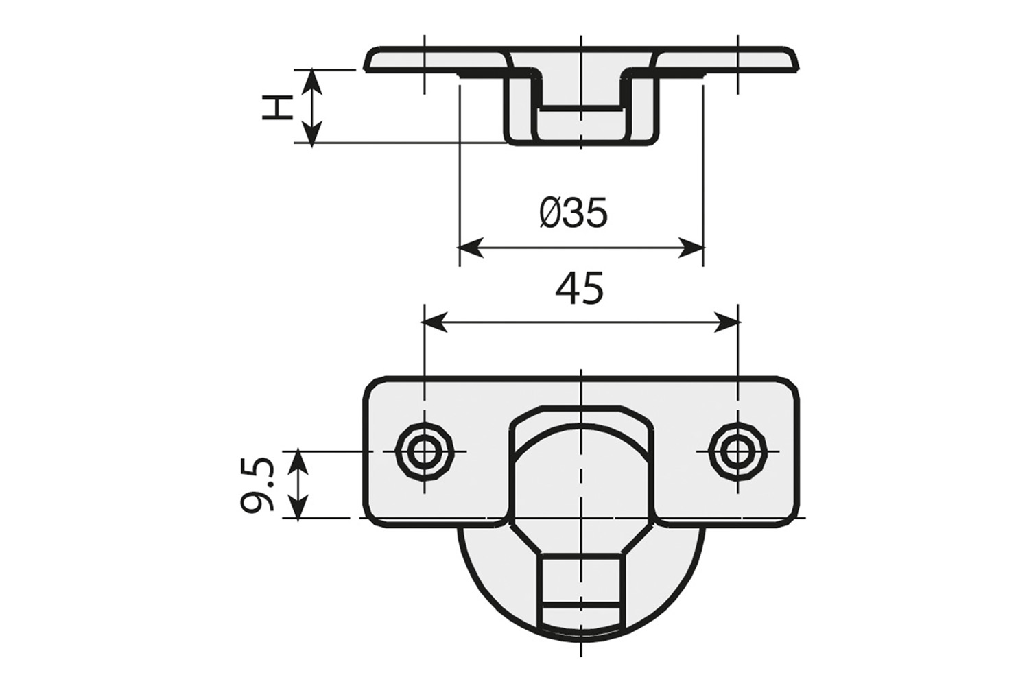 Potscharnier hoek - Mesuco 143 - 90-200° - half opdek - opschroefbaar