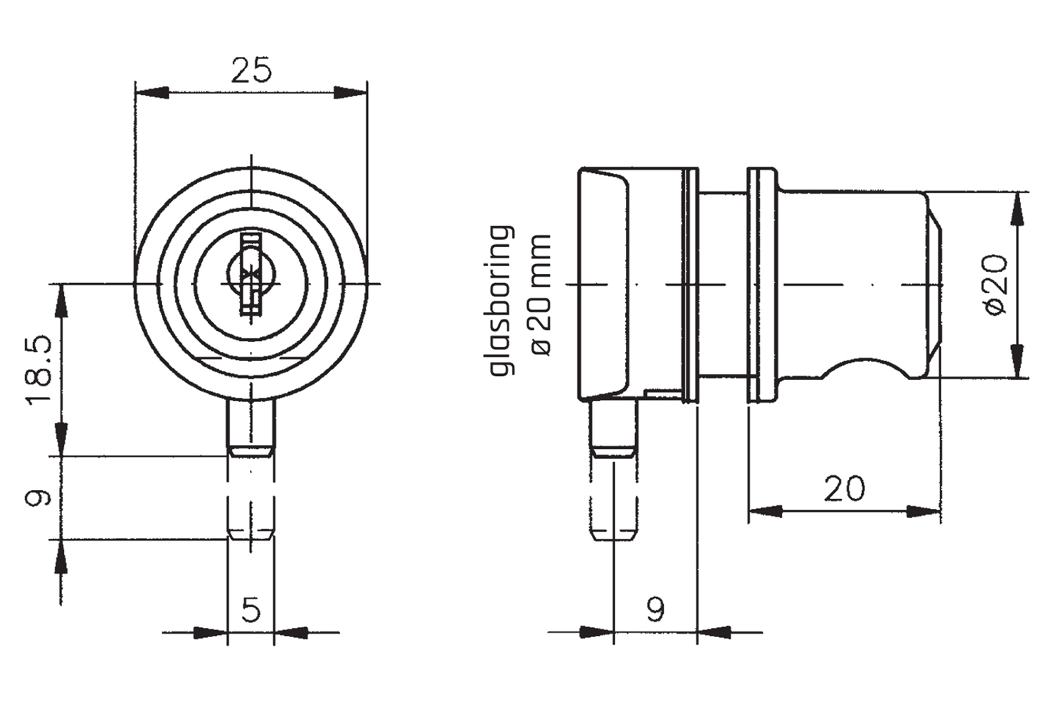 Glasslot - klep - voor glazen deuren tot 6mm - zamak - zwart (excl. inzetcilinder)