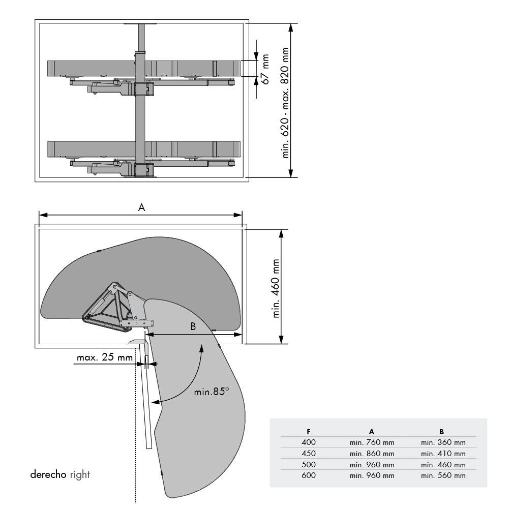 Zwenkplateau set - dolphin - nova flat - 450mm - rechts - antraciet