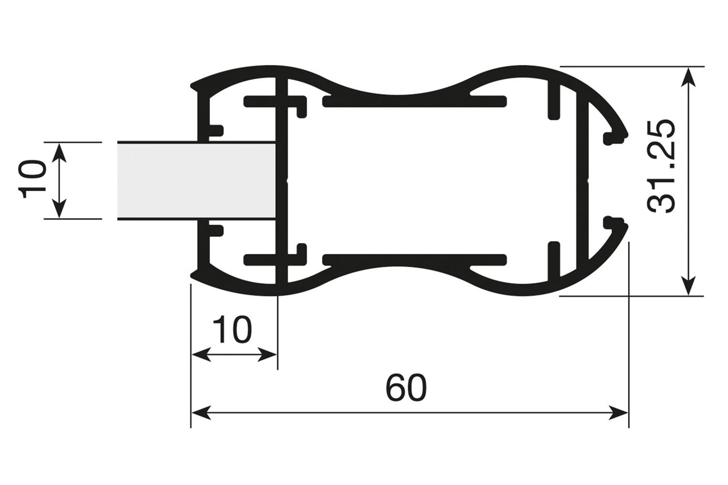 Greeplijst - voor Paso - 5200mm - aluminium - wit - voor 10mm panelen - type a