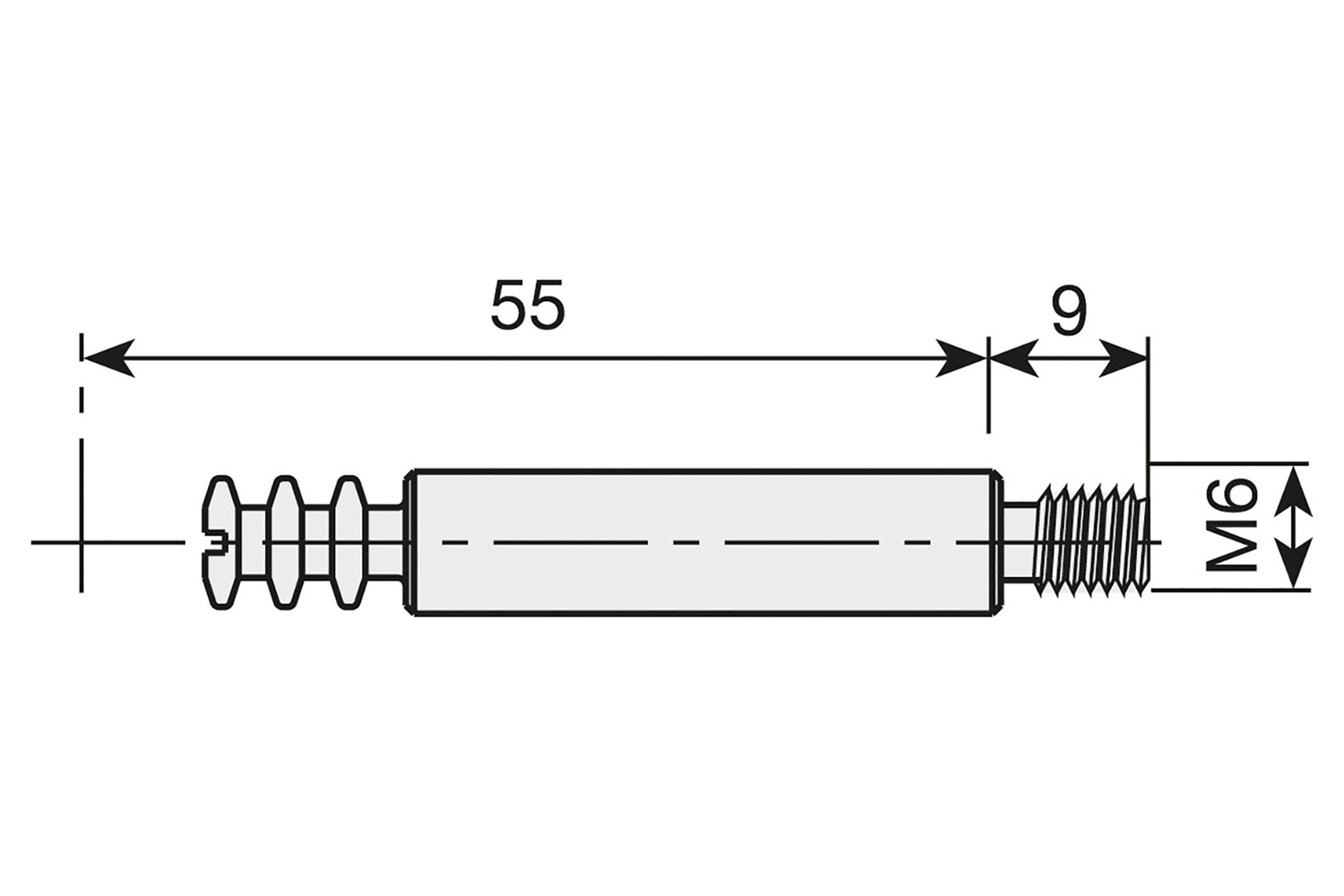 Spiraal excenter Grandes verbindingsbout - 55mm - schroefdraad m6 x 9mm - staal verzinkt