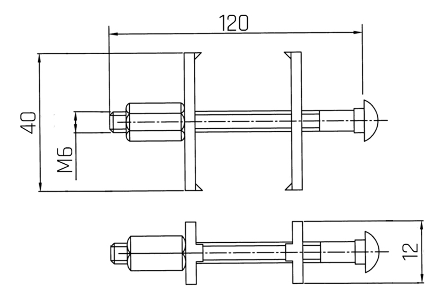 Werkbladverbinder - vb6 - Øm6 x 120mm - staal verzinkt