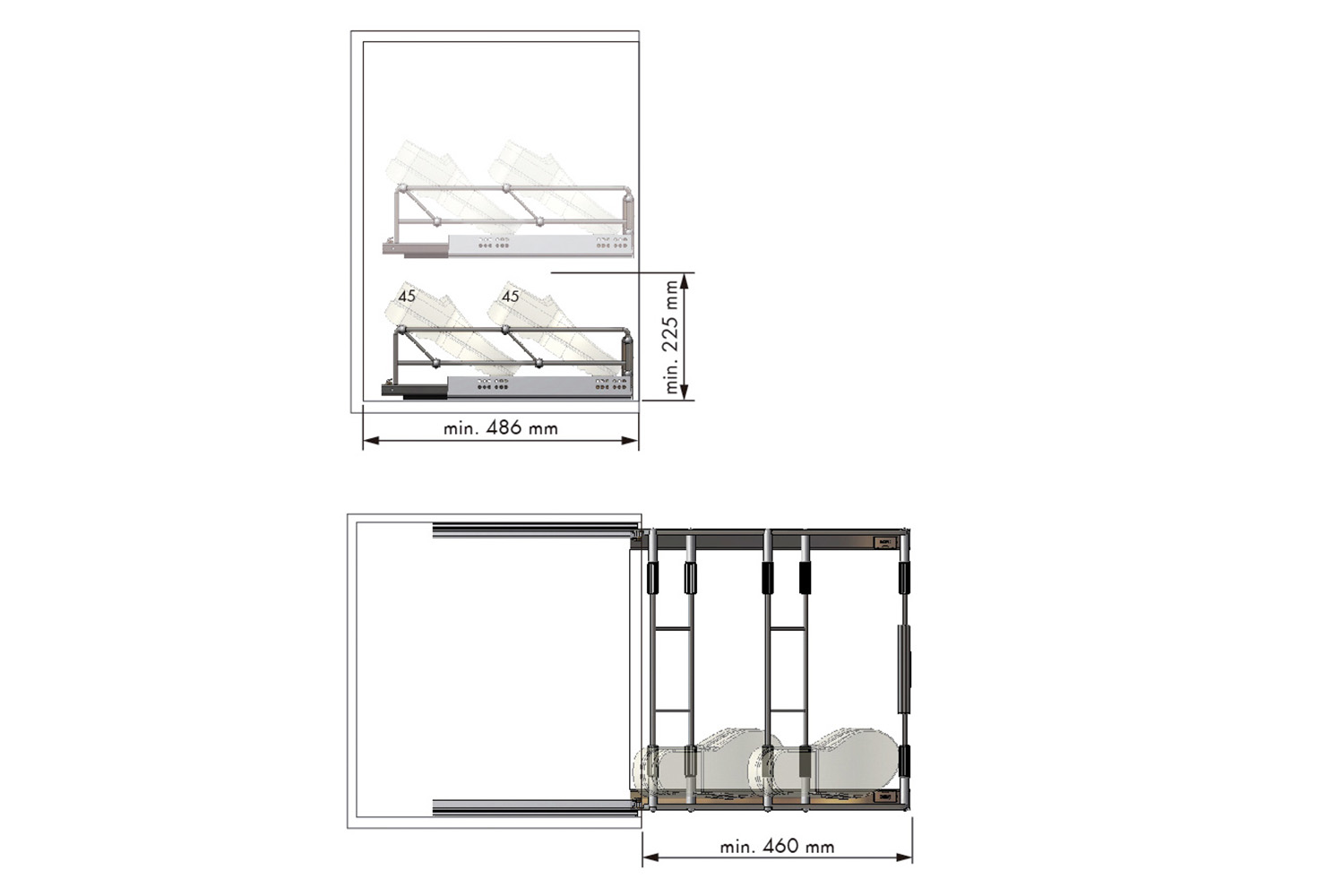 Compleet schoenenrek - met softclosing - montage: tweezijdig opschroefbaar - b:400-500mm - d:477mm