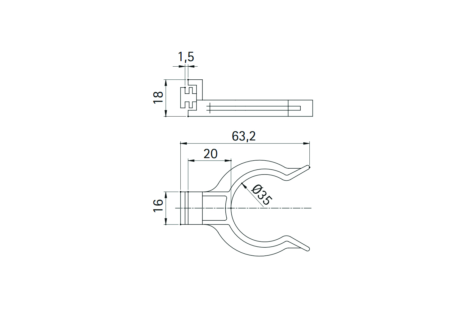 Plintclip voor keukenpoten Ø35mm