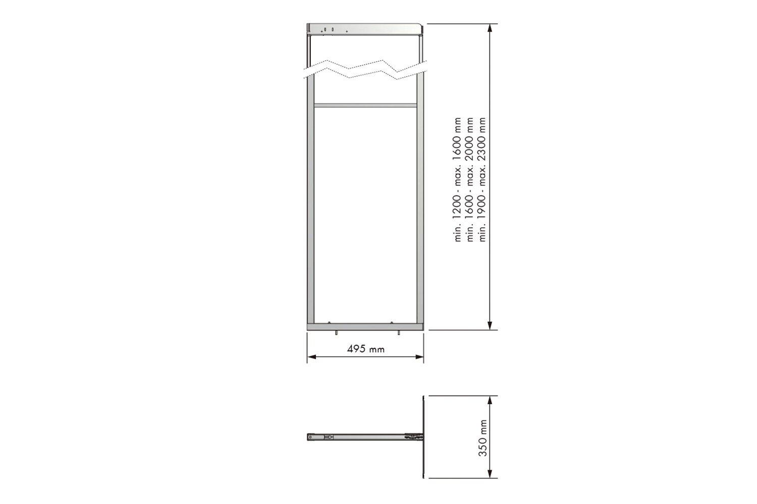 Apothekerskastframe - 160-200cm hoog - 450/500/600mm breed