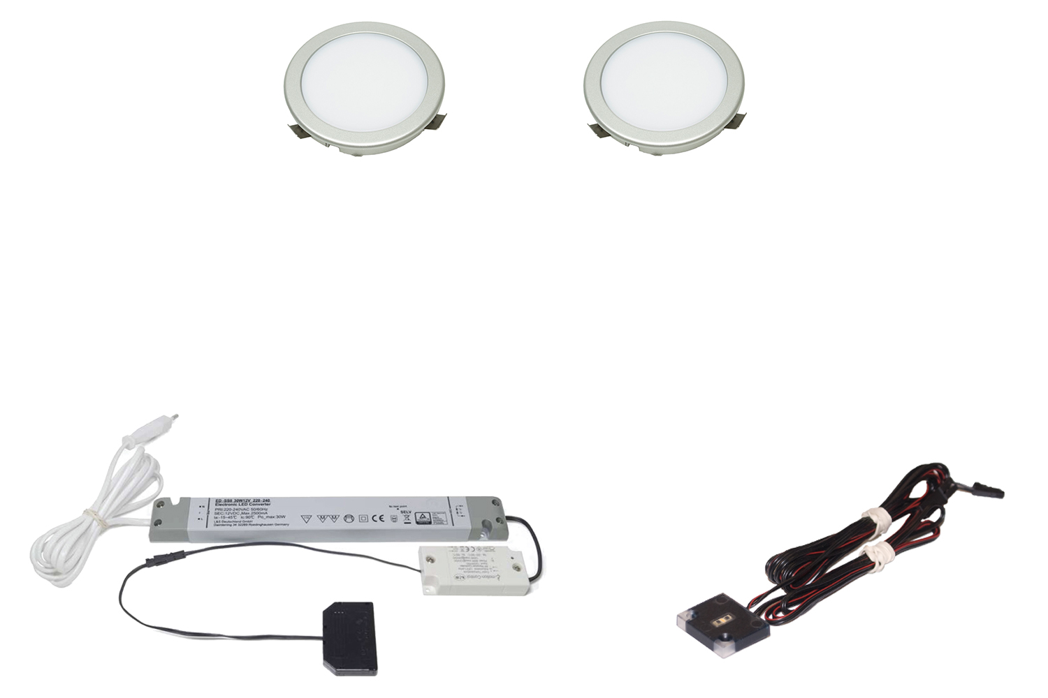 Led inbouw spot - moonlight emotion - set van 2 - 3000-6000k - Ø58mm - rvs-look - 3,2w - 12v - incl. 30w trafo - touch opbouwdimmer