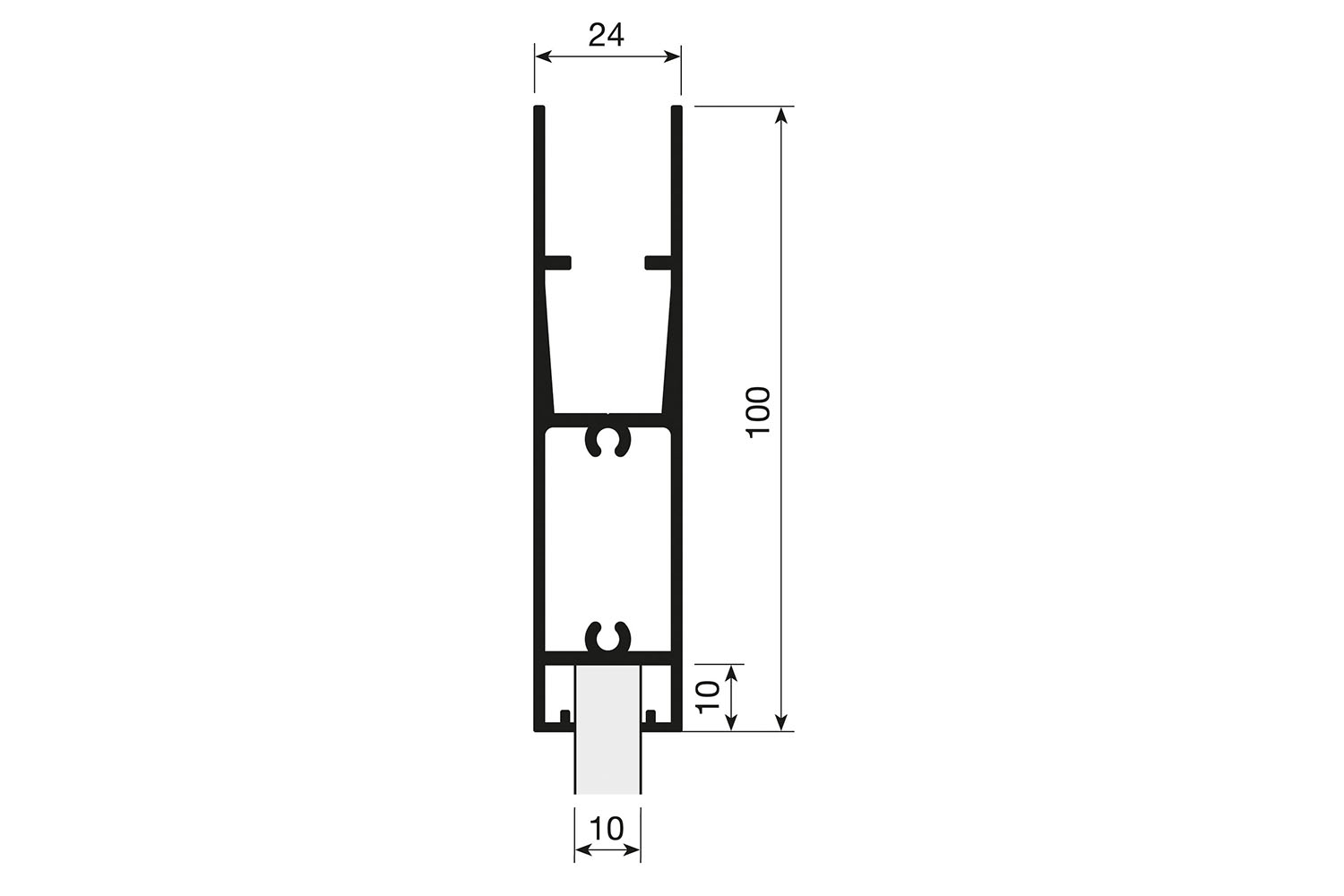 Deurprofiel - voor Paso - 2000mm - aluminium - wit - voor 10mm panelen