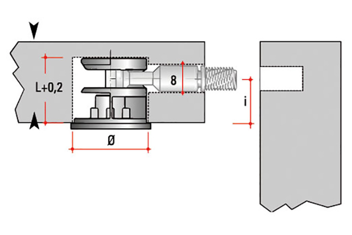 Mini excenter - met rand - Ø15 x 12mm - voor houtdikte vanaf 15mm - zamak vernikkeld