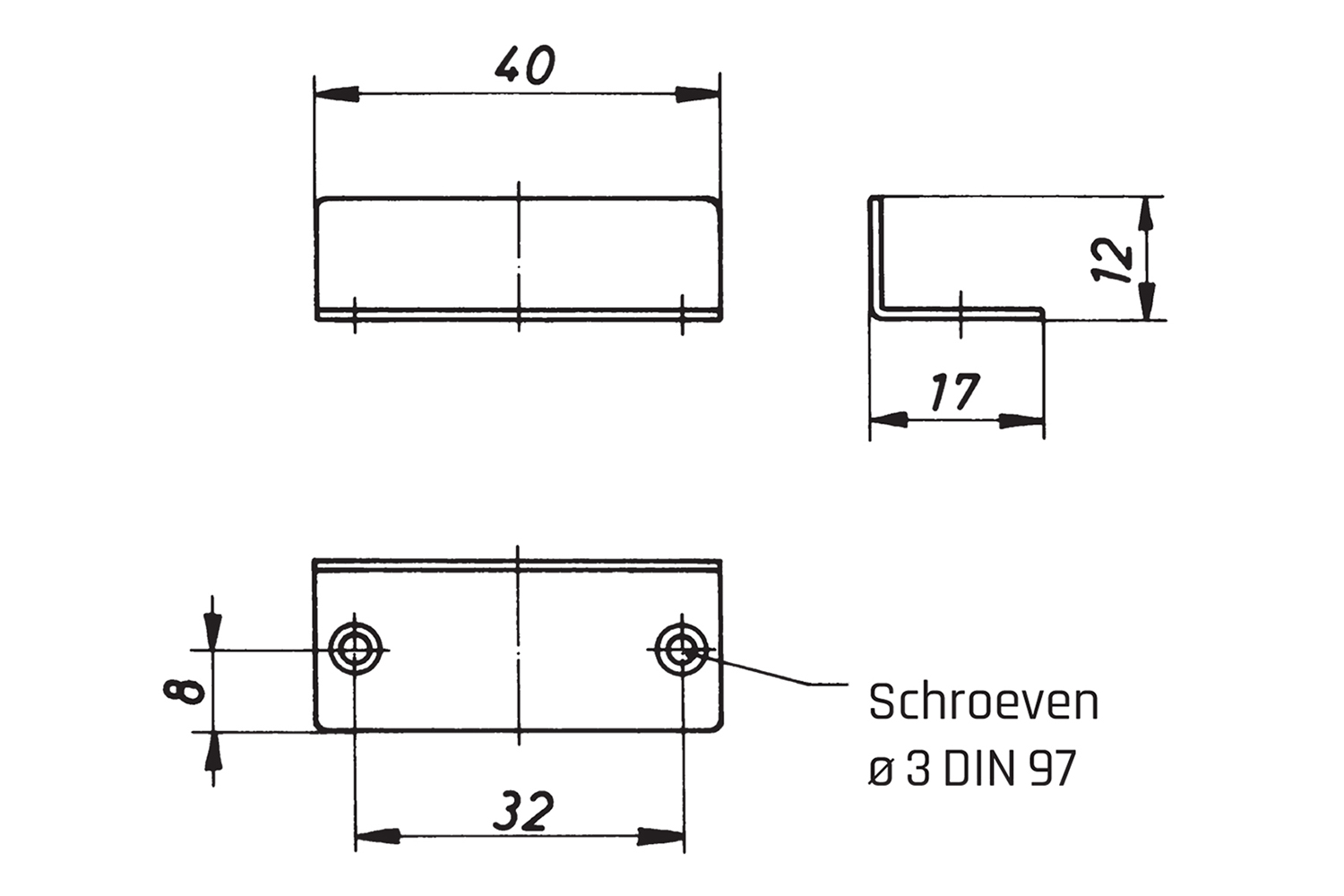 Aanslagplaat - staal - vernikkeld - 40x17x12mm