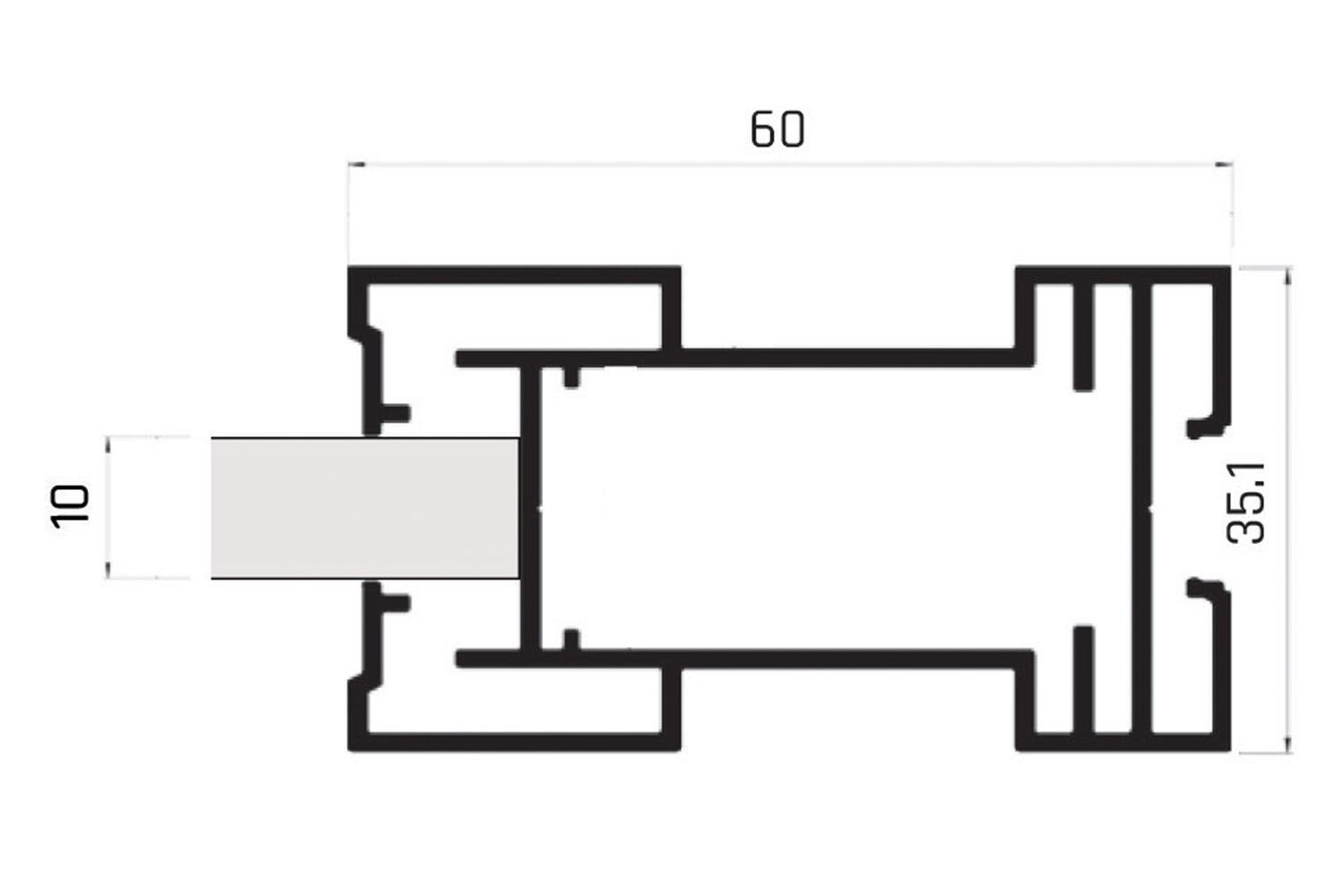 Greeplijst - voor Paso - 5200mm - aluminium - mat-zilver - voor 10mm panelen - type b