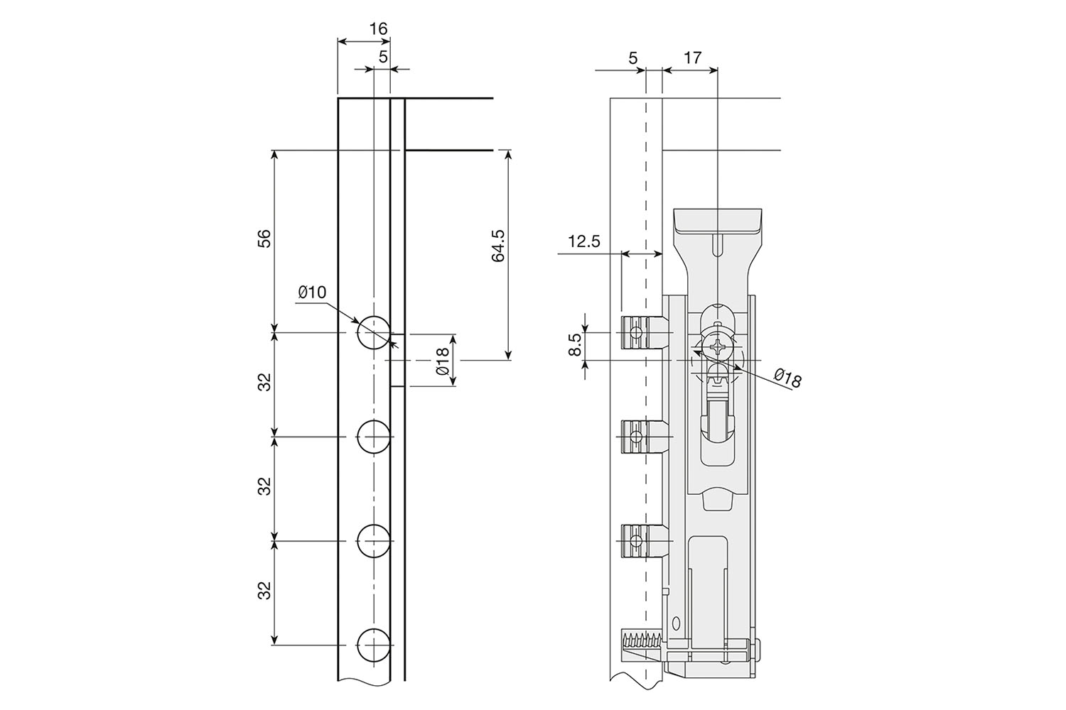 Kastophanger - Traser 6 Rapid - met vaste duvels en onzichtbare snelmontage tandklip - rechts - 65kg