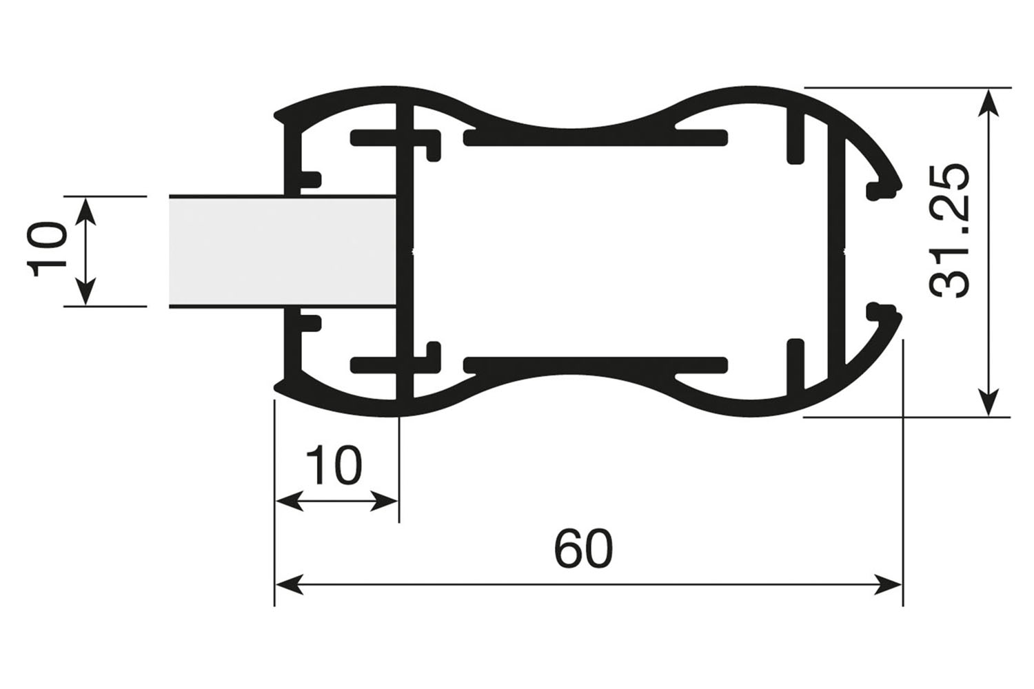 Greeplijst - voor Paso - 5200mm - aluminium - mat-zilver - voor 10mm panelen - type a