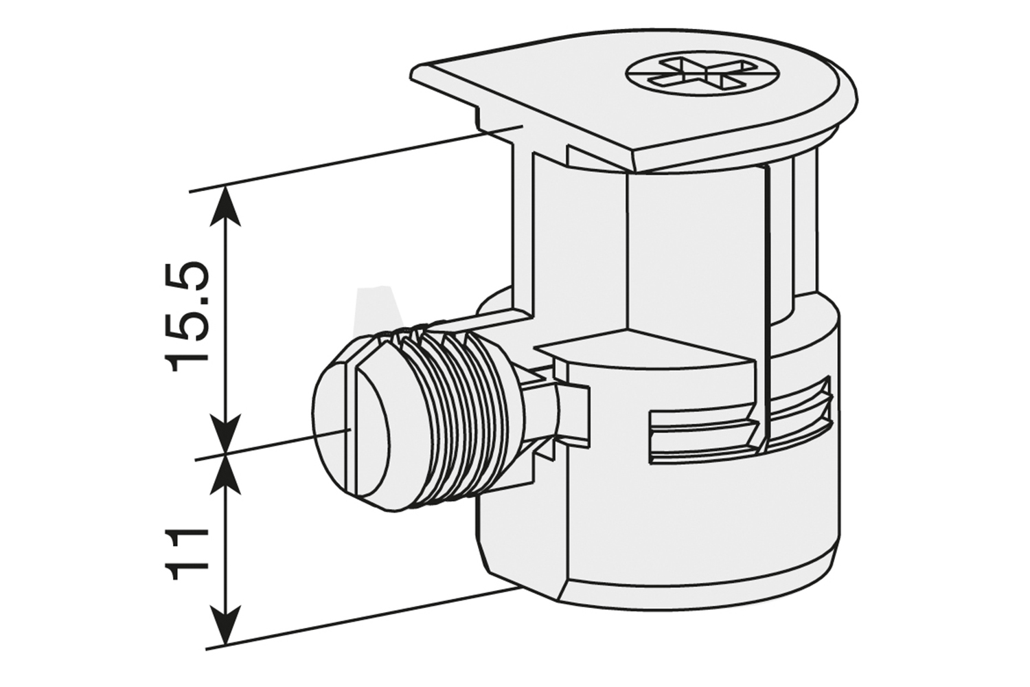 Clock 6 Ø20mm - excentrische verbinder - zamak - met vaste expandduvel - Ø20x15.5mm - vernikkeld