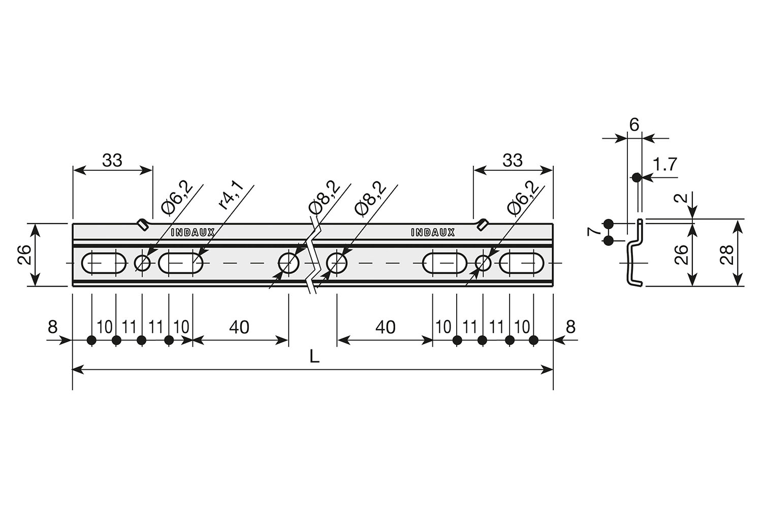 Ophangrail - traser 6 rapid - voor module 550mm - staal