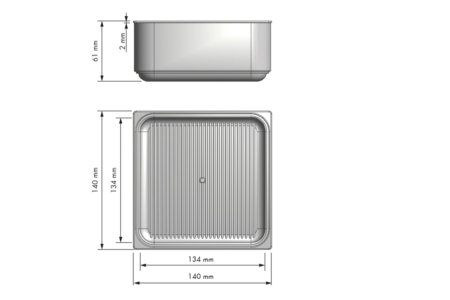 Bakje - 140x140mm - grijs - stapelbaar