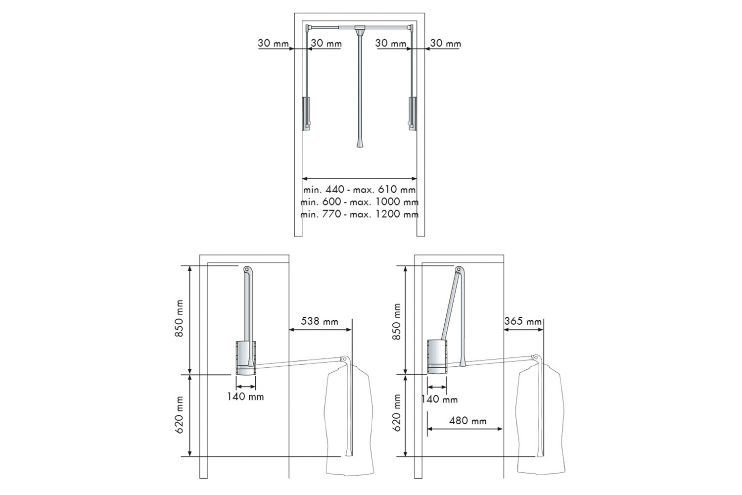 Kledinglift - zwart - 830-1150mm