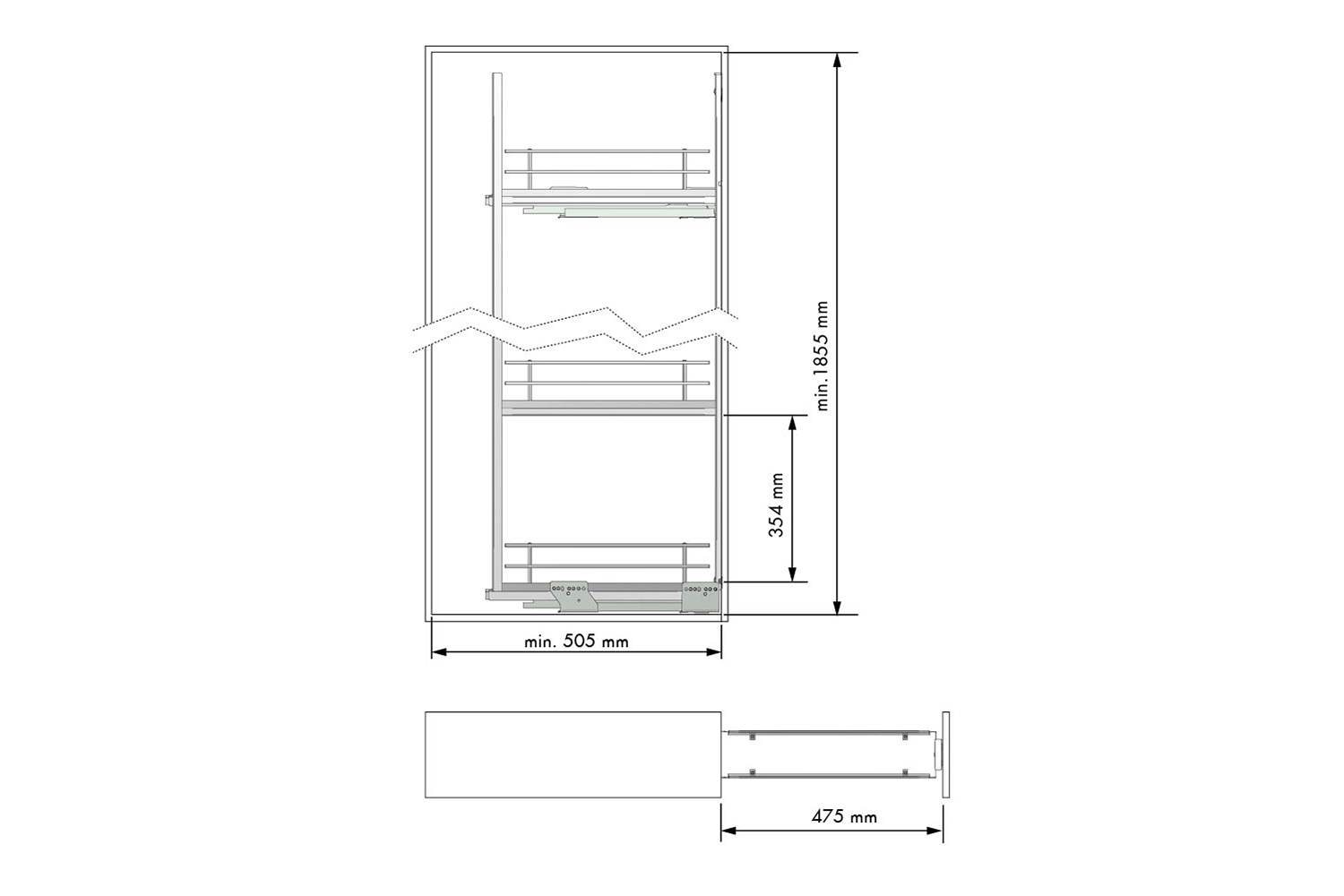 Smalle apothekerskast - wit - chromen draadreling - 150mm - 5 plateaus